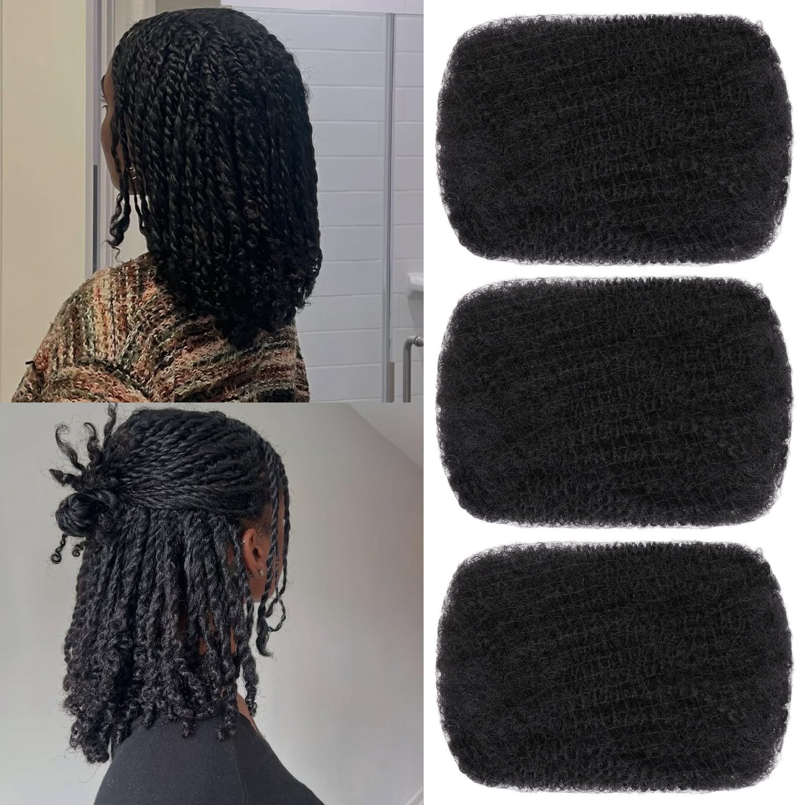 Xtrend Afro Kinkys Bulk Human Hair 3 Packs 90g For Mini Braiding Twists,Dreadlocks Extensions ,Repair Locs,Kinky Curly Hair Bund