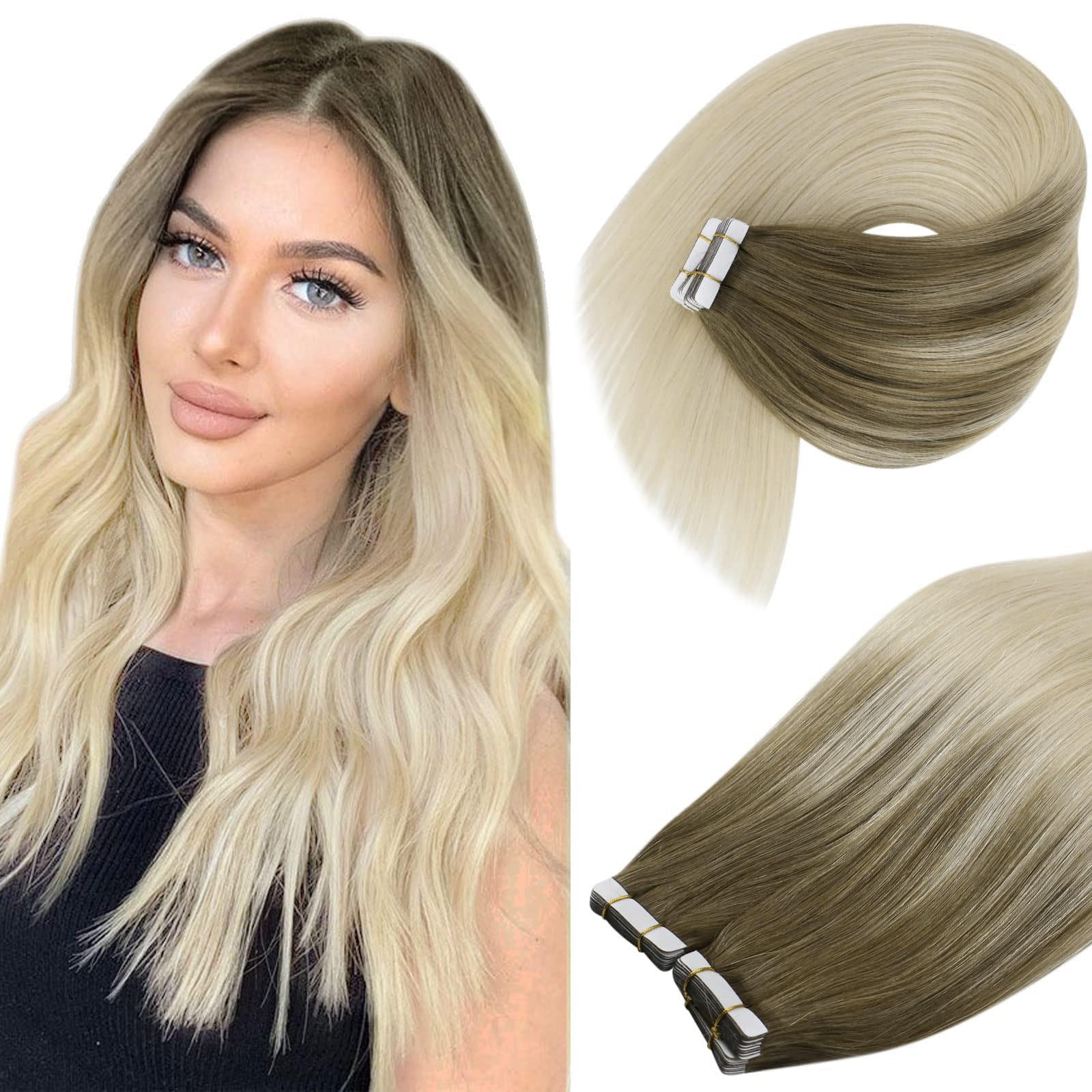 Ve Sunny Tape In Ombre Hair Extensions Human Hair Light Brown Roots To Platinum Blonde Tape In Hair Extensions Ombre Human Hair