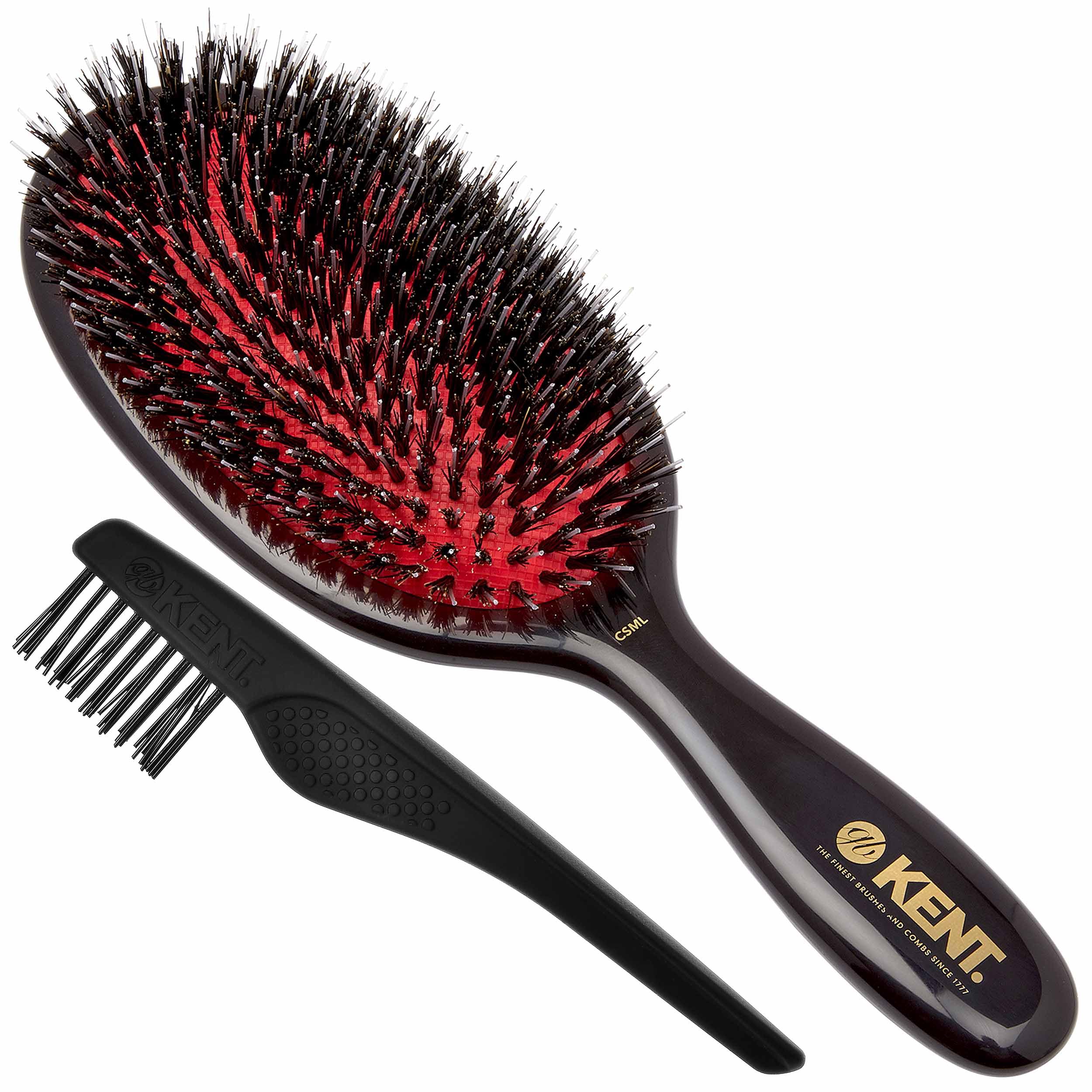 Kent CSML Classic Shine Large Oval Cushion Straightening Brush, Natural Boar Bristle Hair Brush with Nylon Quills, Hair Brush De