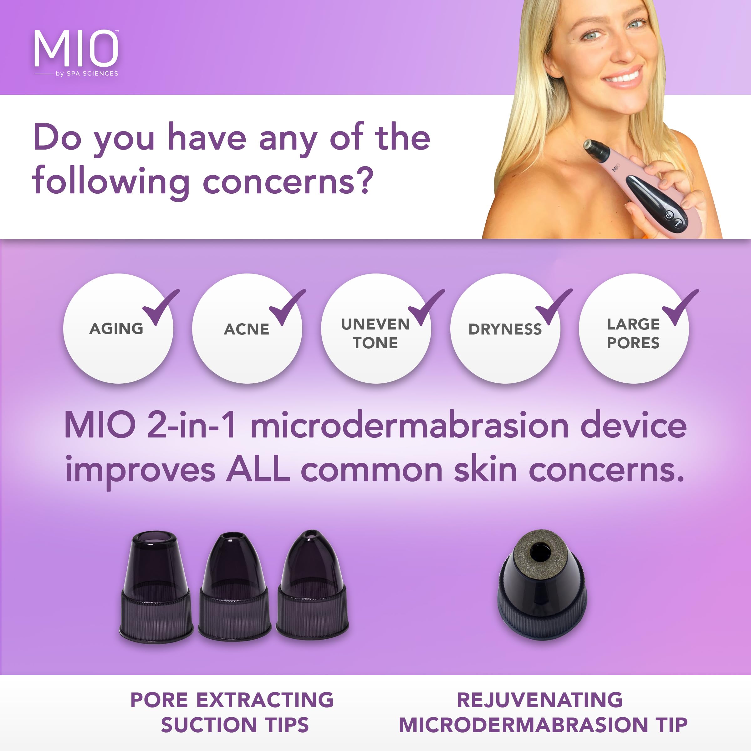 Spa Sciences - Mio - Diamond Tip Microdermabrasion Blackhead Remover, Pore Cleansing, & Resurfacing System - Reduces Acne Scars,