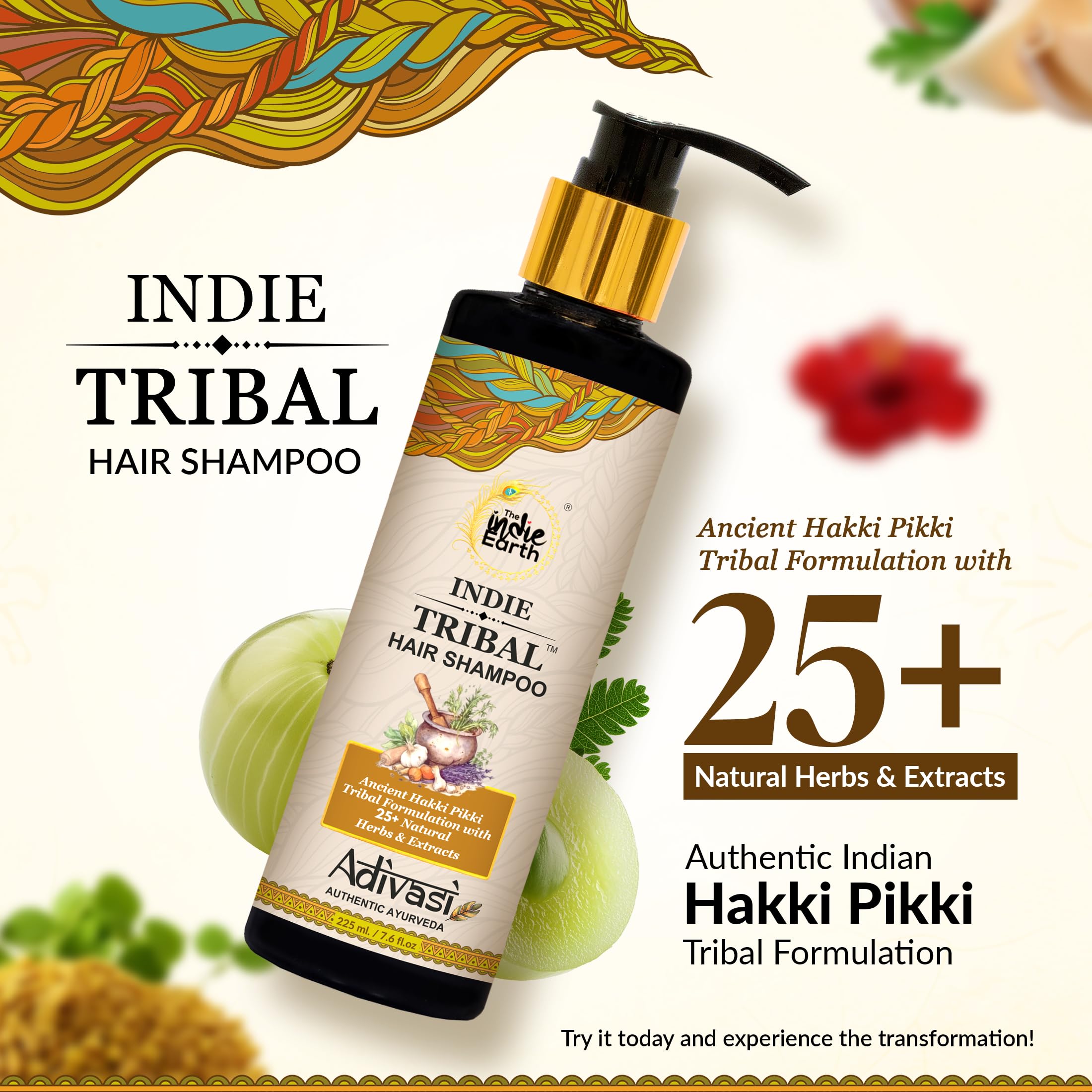 The Indie Earth Indie Tribal (Adivasi) Hair Shampoo Infused With 25+ Powerful Ingredients, Deep Cleanses Strengthens & Fortifies