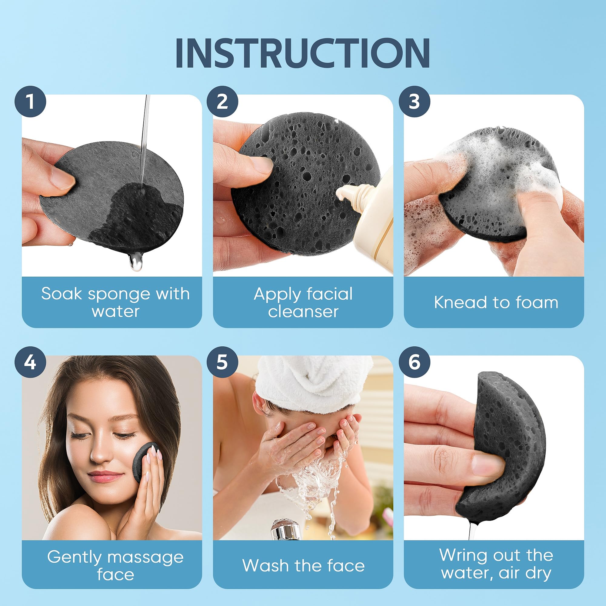 Gainwell 50-Count Black Compressed Facial Sponges For Daily Facial Cleansing And Exfoliating, 100% Natural Cosmetic Spa Sponges