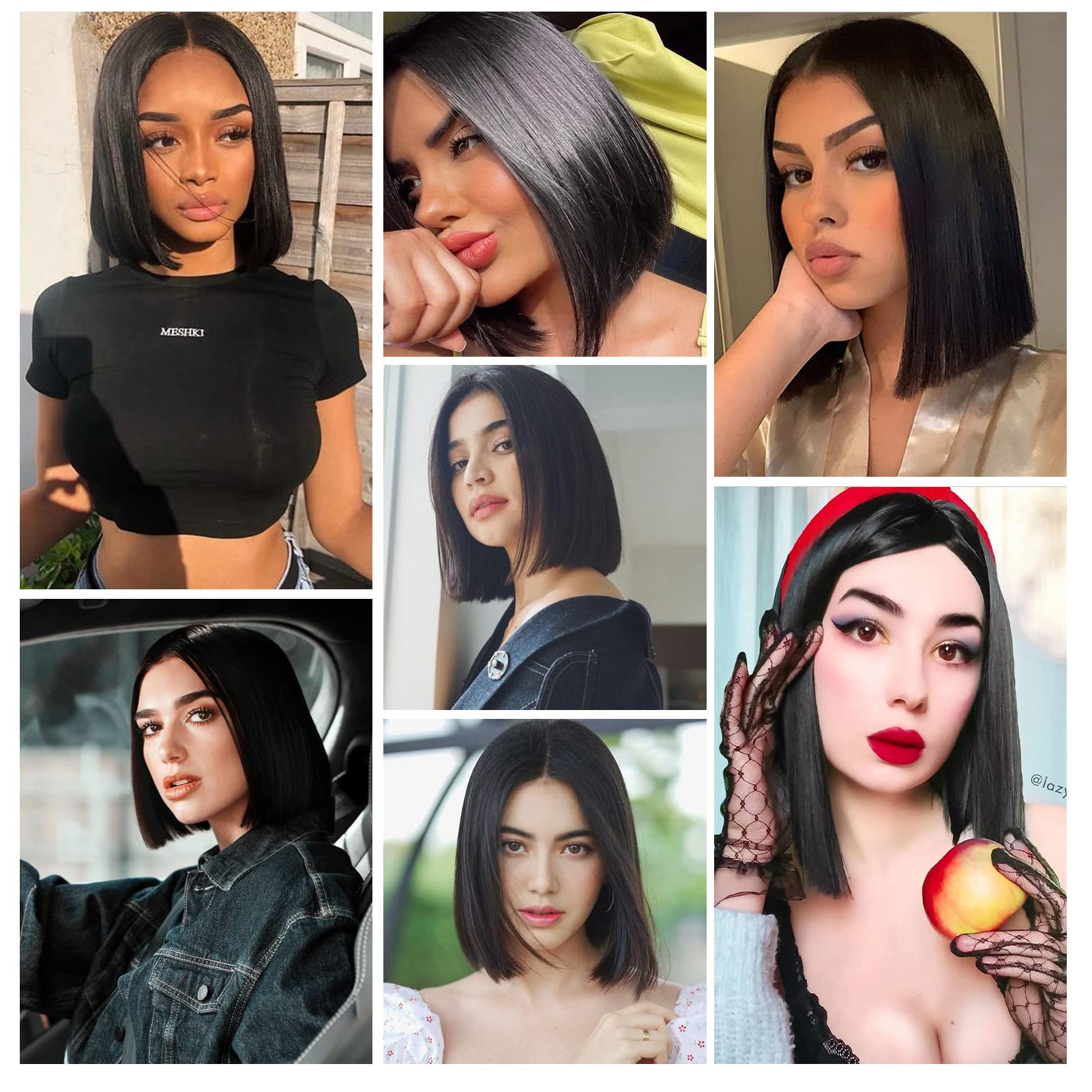 Entranced Styles Short Black Wigs For Women, Straight Bob Wigs For Girls Heat Resistant Synthetic Wigs 12 Inch Middle Part Hair