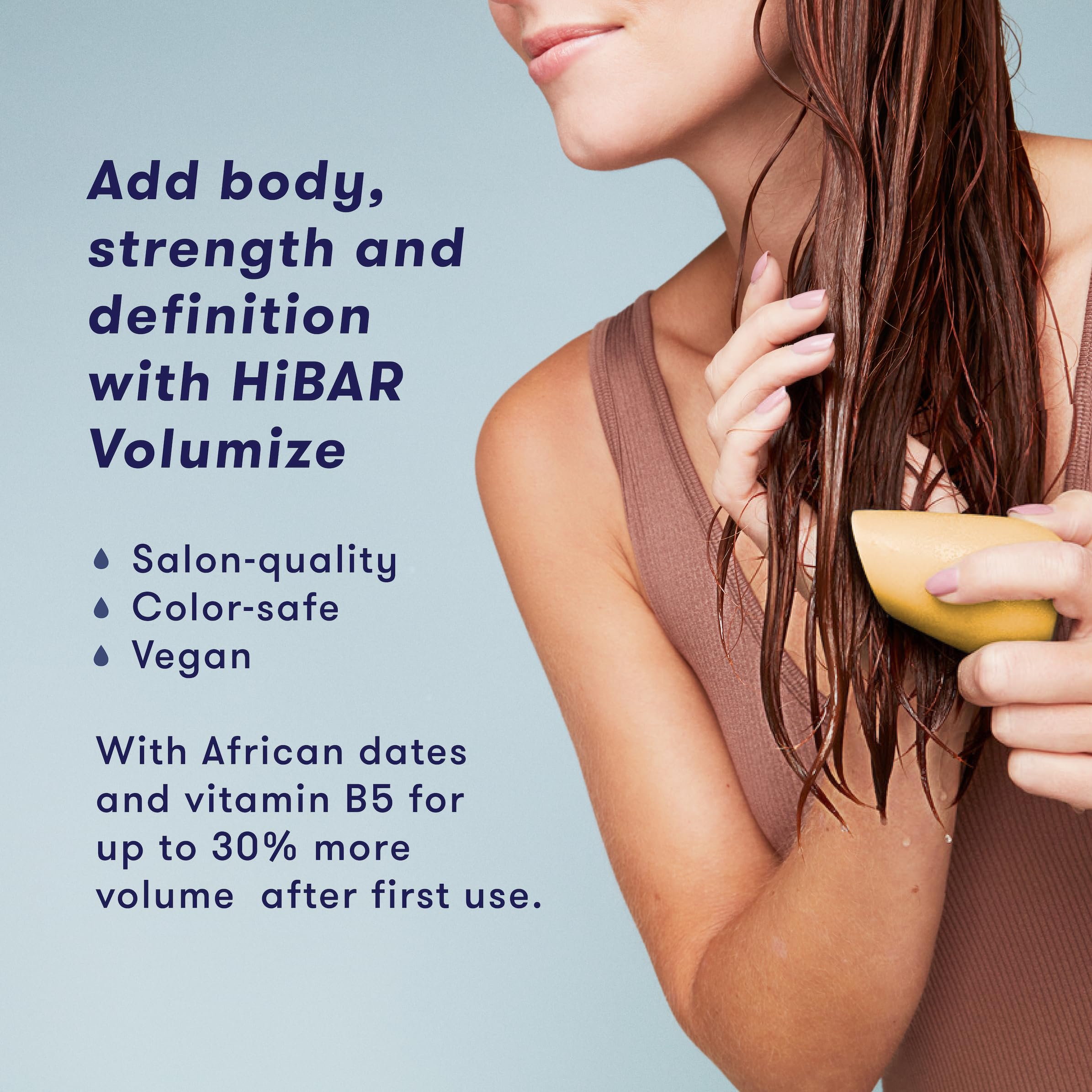 HiBAR - Volumize Conditioner Bar - For Thin & Flat Hair - Add Body, Definition & Volume - With African Dates & Vitamin B5 - Plas