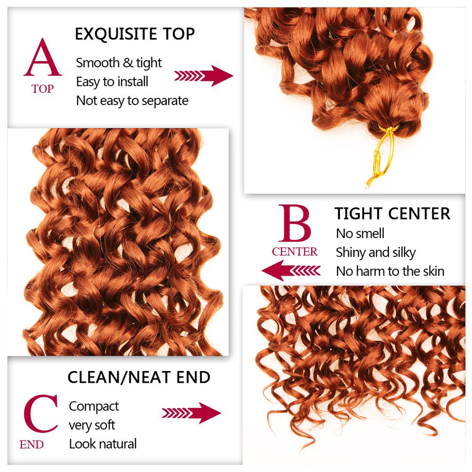 Gogo Curl Crochet Hair 18Inch Water Wave Crochet Hair Synthetic Bohemian Crochet Braid Ginger Deep Wave Braiding Hair Extensions