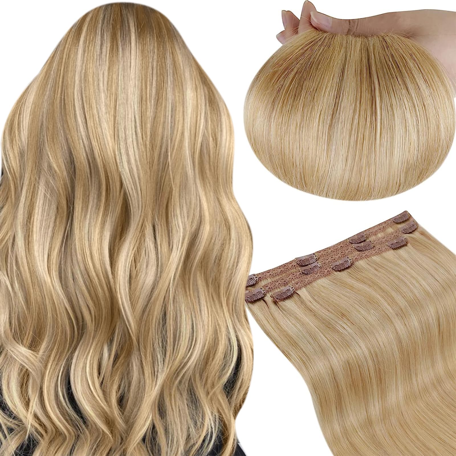 RUNATURE 20 Inch Clip in Hair Extensions Real Human Hair Long Hair Extensions Clip Ins Double Weft Straight Clip in Human Hair E