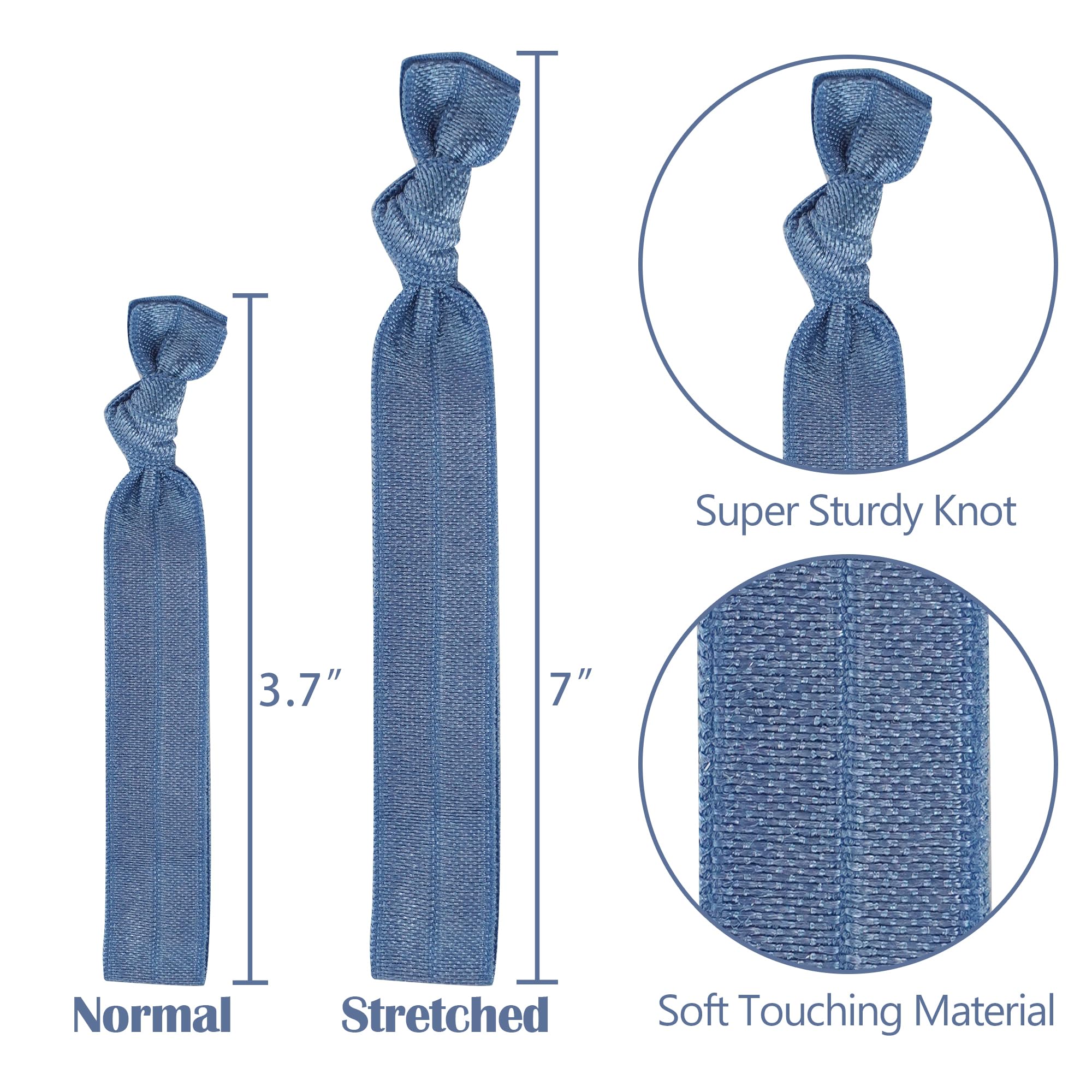 Meedee 100 Pack Smoke Blue Hair Ties For Women Soft Elastic Ribbon Blue No Crease Hair Ties Knotted Hair Ties No Damage Blue Ela