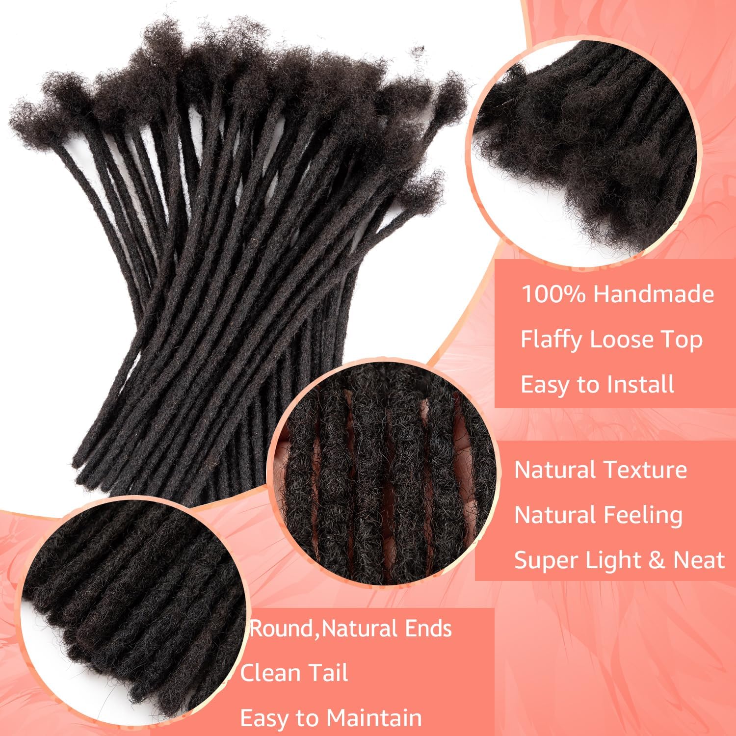 Teresa 18 Inch 0.6Cm Width Loc Extension Human Hair Natural Black 70 Strands Full Hand-Made Permanent Locs Extensions Can Be Dye