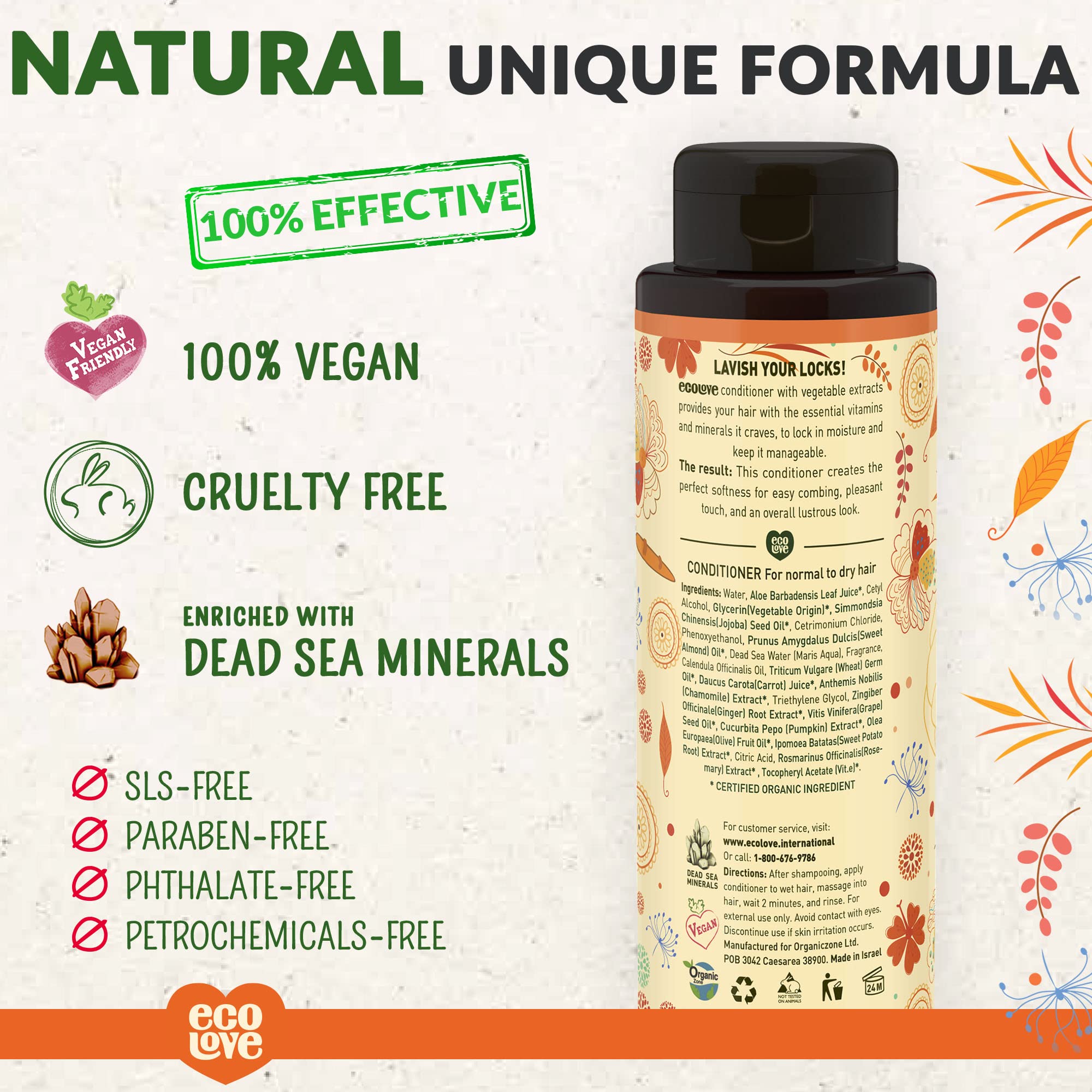 Ecolove - Natural Conditioner For Dry, Damaged Hair And Color Treated Hair - No Sls Or Parabens - With Natural Carrot And Pumpki