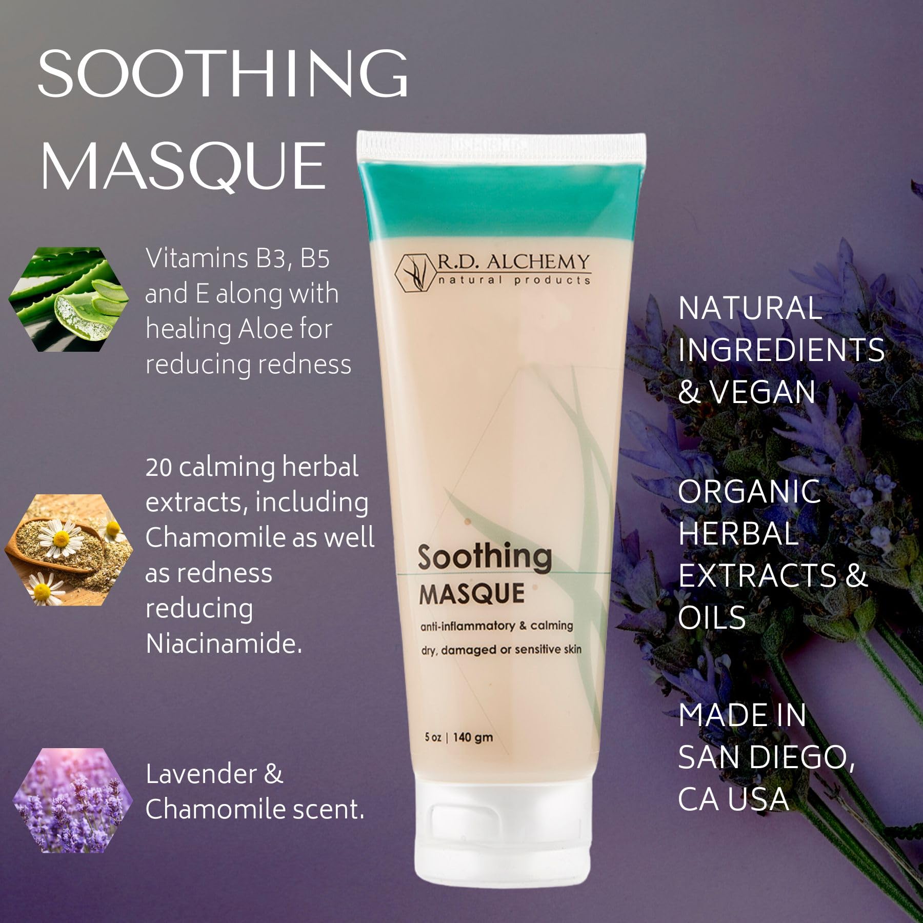 RD Alchemy - Natural & Organic Soothing Mask - Soothes Sensitive Skin, Redness and Irritation from Dryness, Irritation and Post