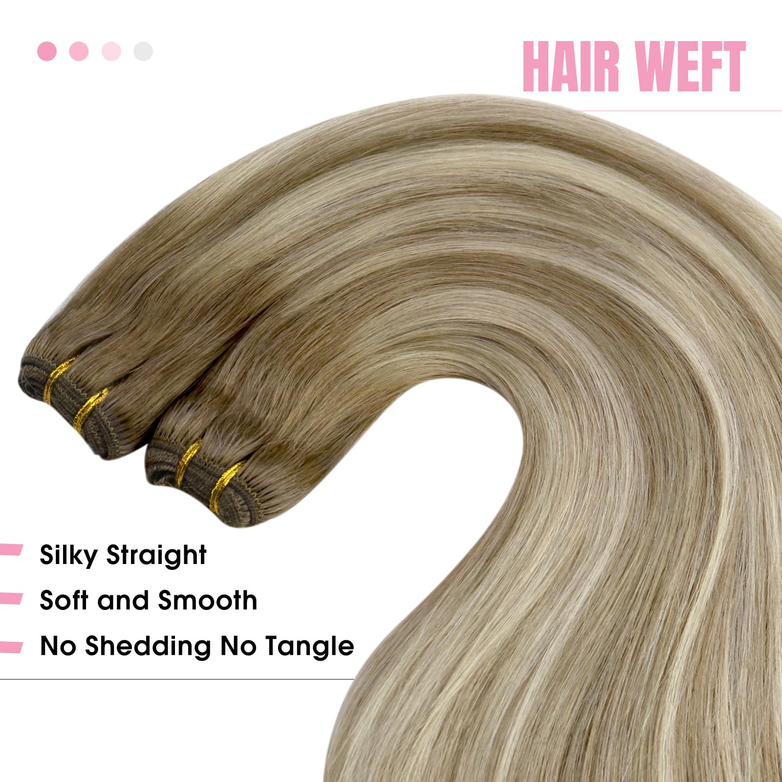 YoungSee 125G Sew in Hair Extensions Real Human Hair Balayage Brown Human Hair Weft Extensions Medium Brown Fading to Brown Mix