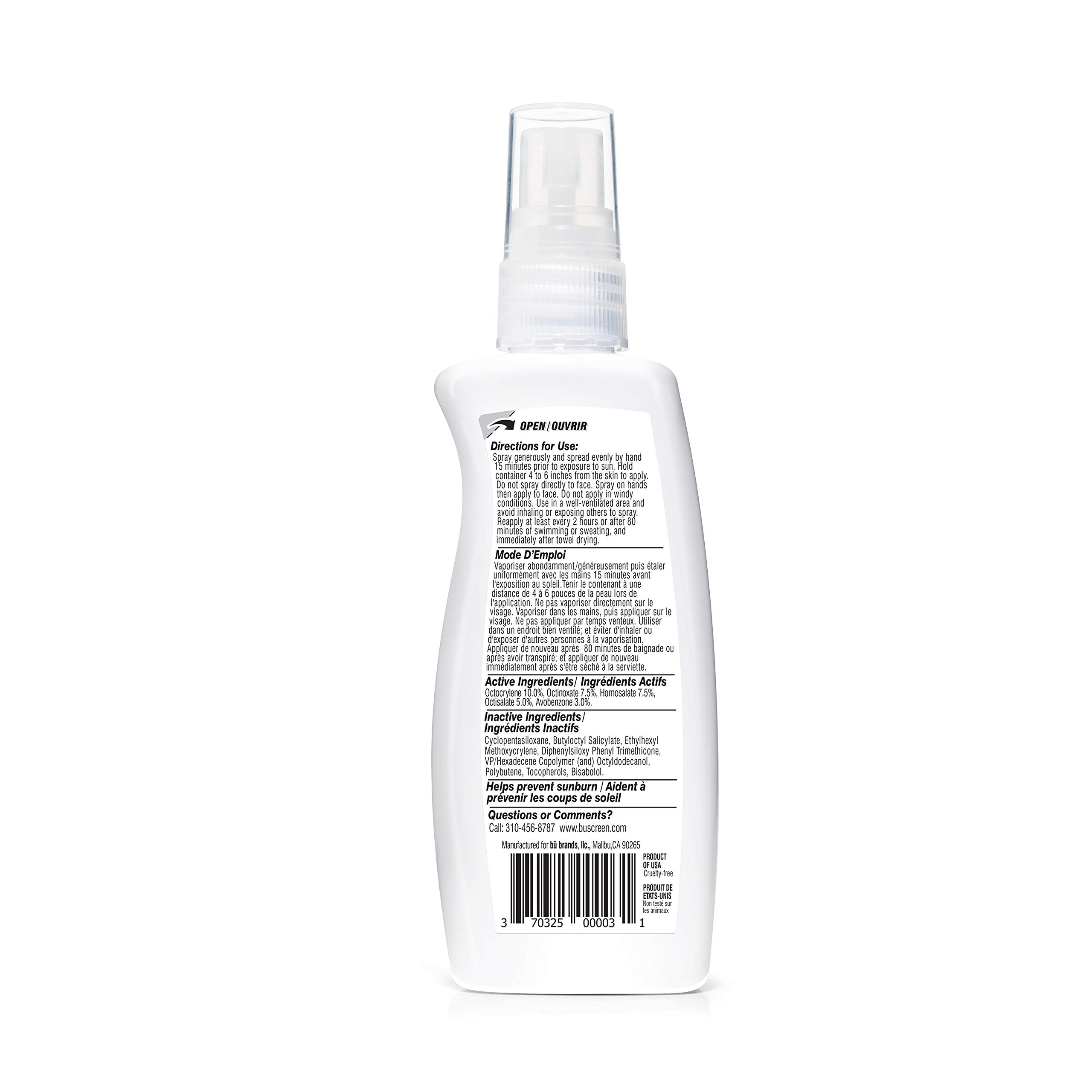 Sunscreen Spray Kids Spf 50 By Bu - Travel Size Organic Formulation For Sensitive Skin - Fragrance-Free, Oil-Free, Non Greasy, N