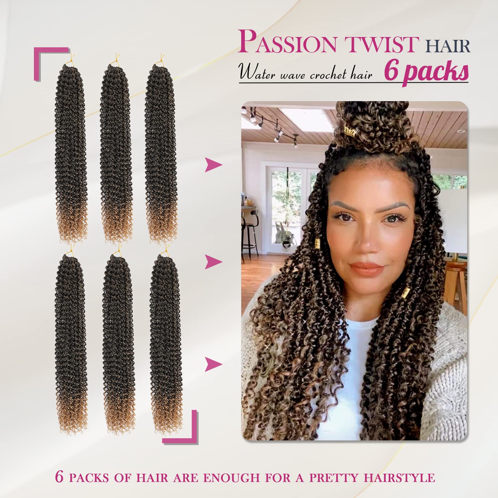 Dansama 6 Packs Passion Twist Hair Water Wave Braiding Hair For Butterfly Style Crochet Braids Bohemian Hair Extensions (24Inch,