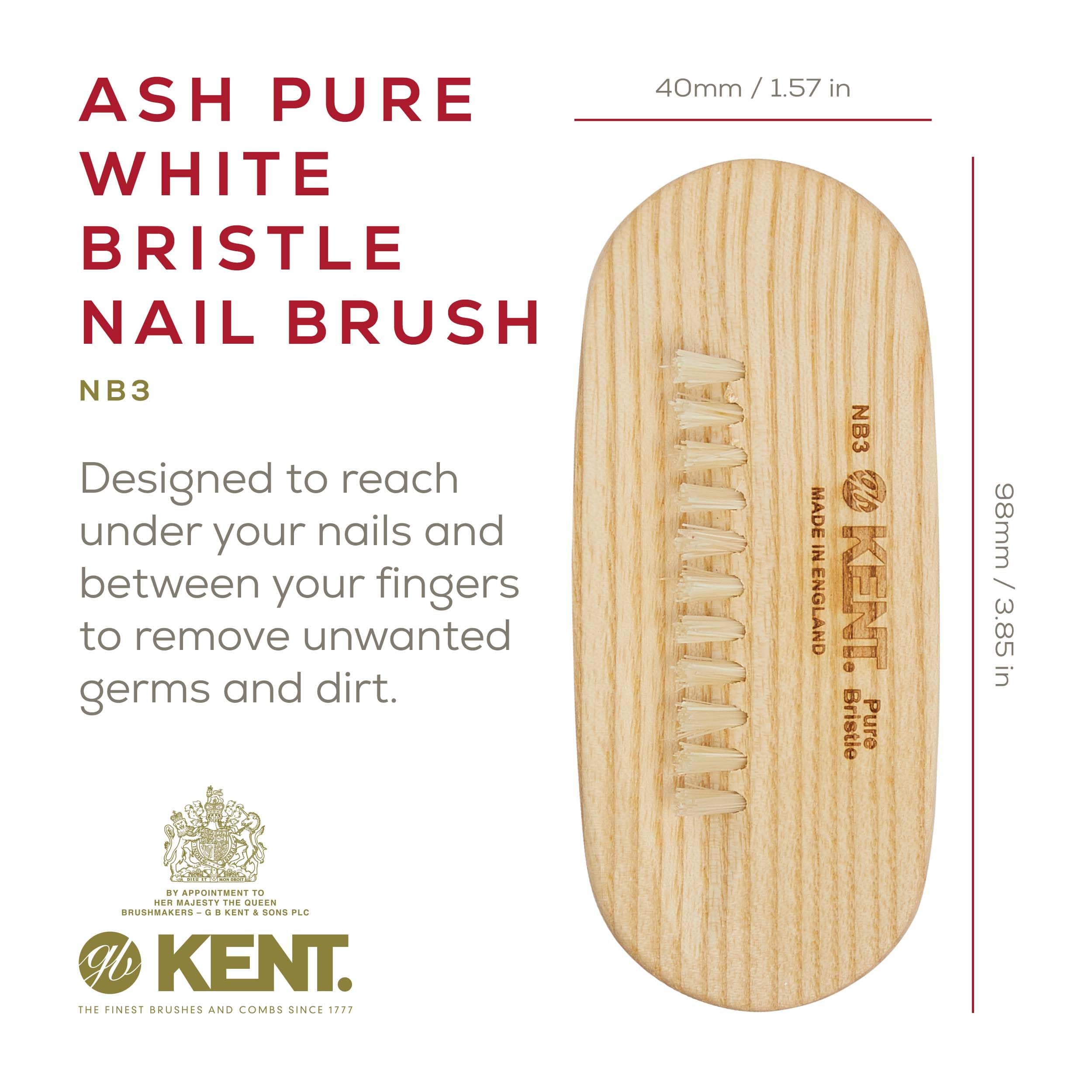 Kent NB3 Natural Bristle Fingernail Brush and Hand Scrub Brush for Nails. Beechwood Finger Nail Brush to Clean Nails and Nail Sc