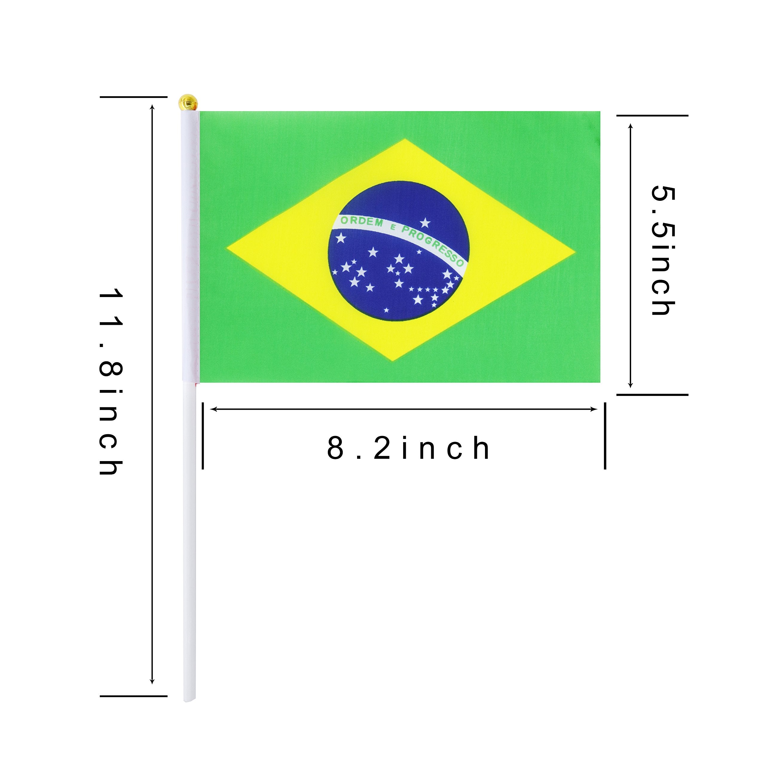 Kind girl 25 Pack Hand Held Small Mini Flag Brazil Flag Brazilian Stick Flag Round Top National country Flags,Party Decorations