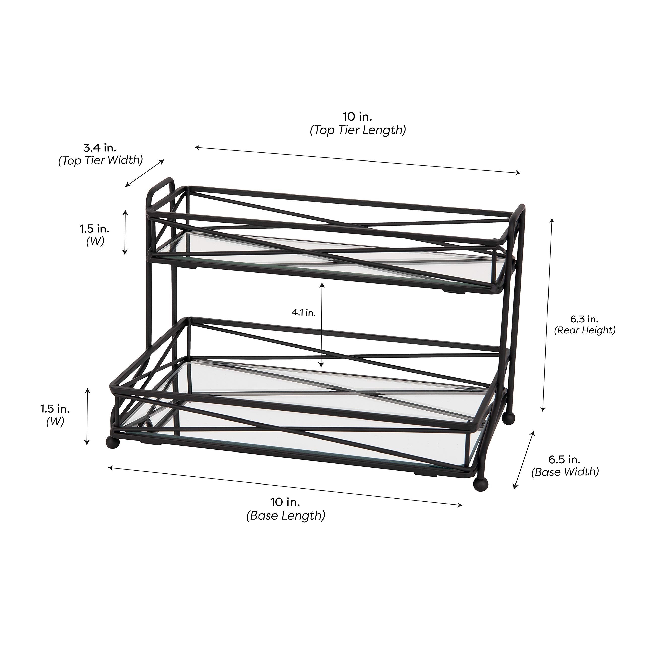 Home Details Mirrored, Perfect For Perfumes, Jewelry, Makeup, Cosmetic Organizer, Stylish Decor In Matte Black 2 Tier Vanity Tow