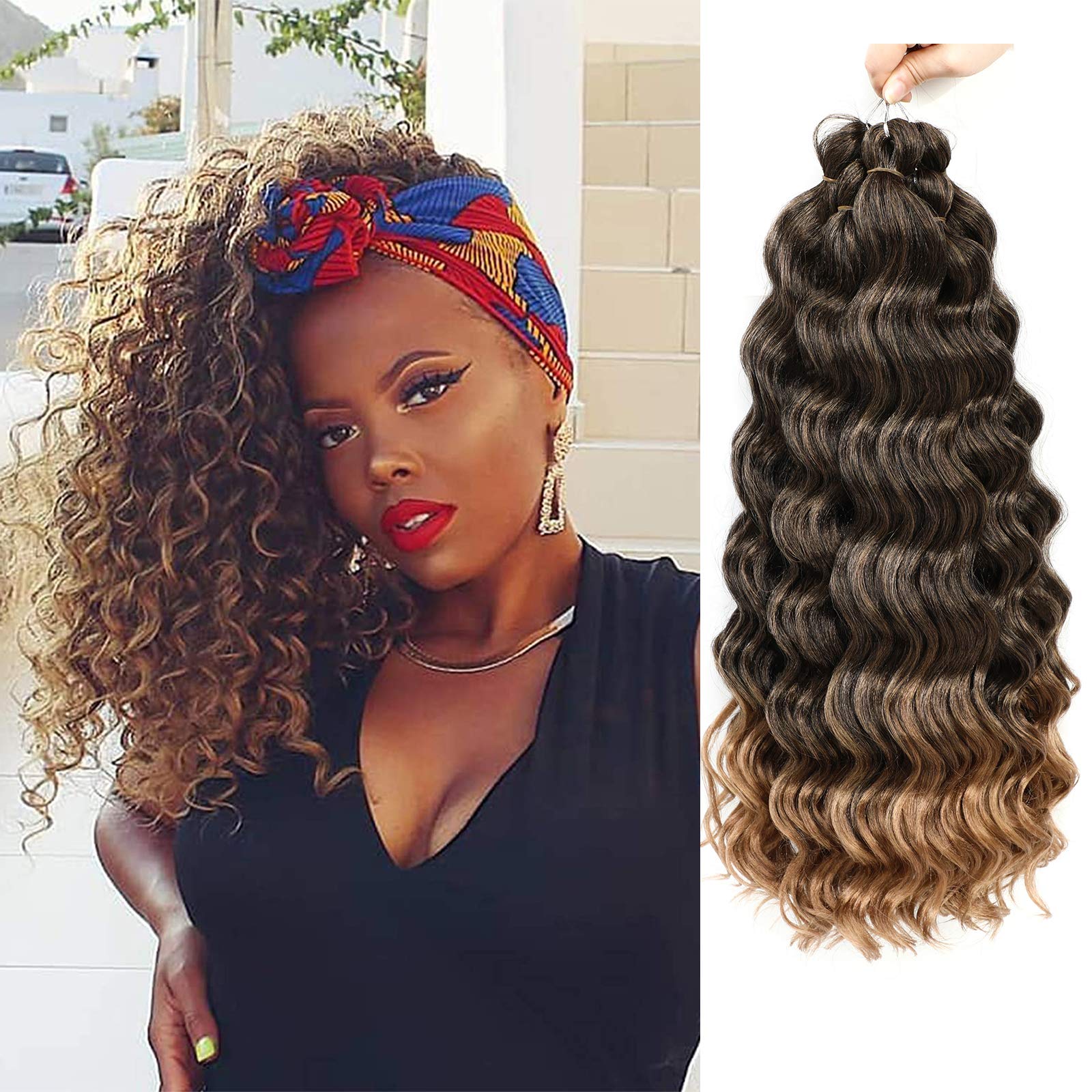 Ocean Wave Crochet Hair Deep Wave Crochet Hair Ocean Wave Braids Hair Synthetic Crochet Braiding Hair Extensions 8 Packs (14 Inc