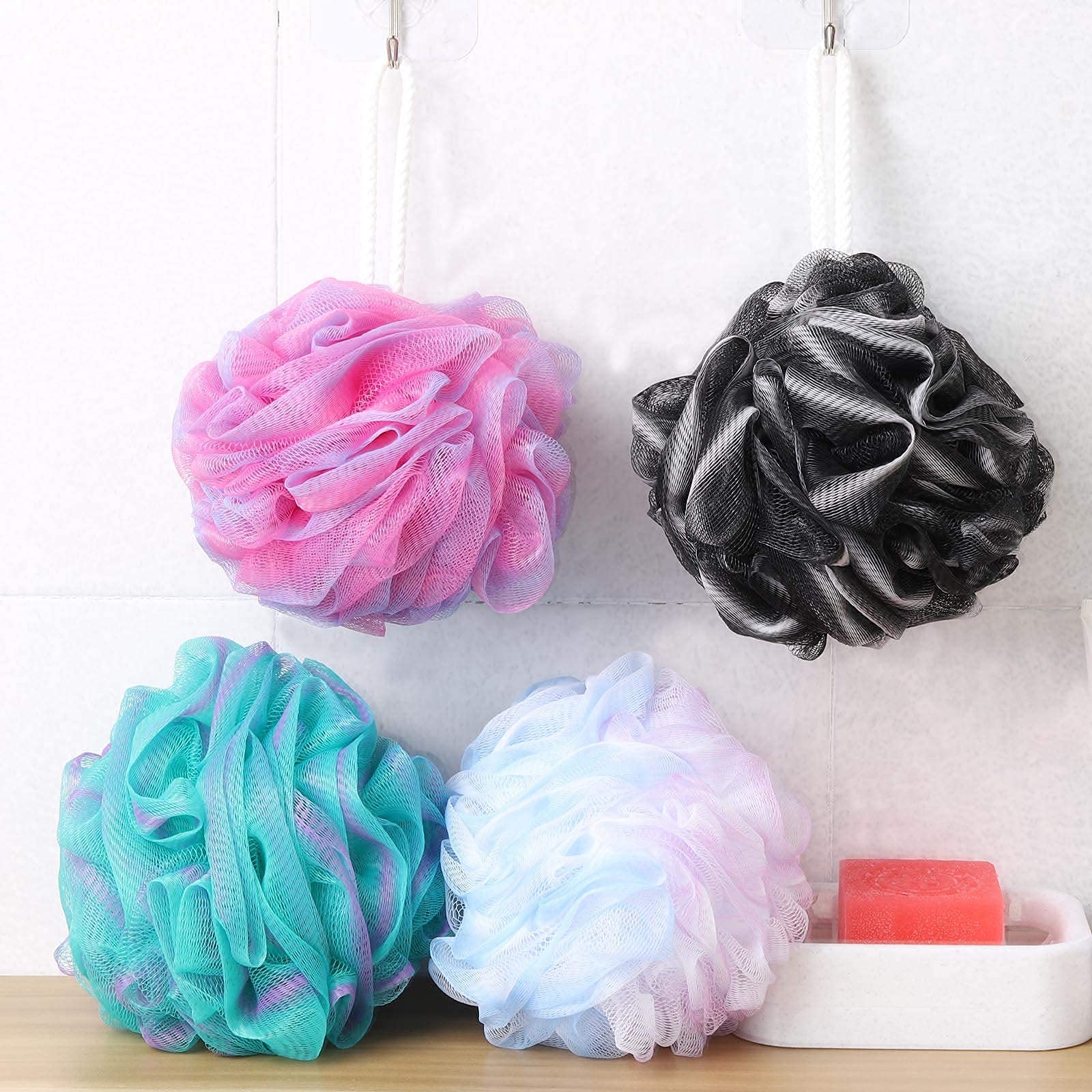 Btyms 4 Pieces Shower Loofahs Bath Sponges 60G Bath Scrunchies Mesh Pouf Exfoliating Loofa For Body Washing
