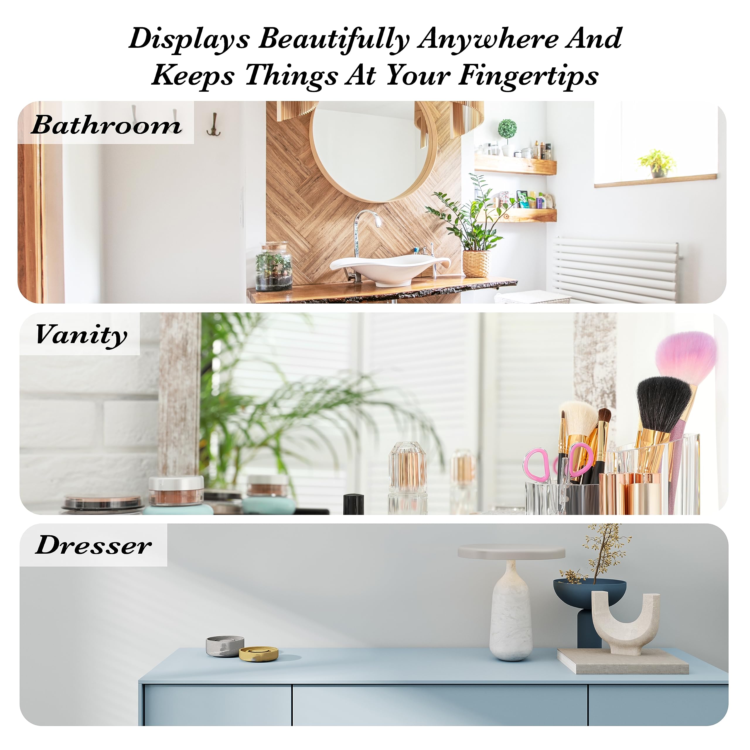Simplify 3 Compartment Pencil Brush Holder | Dimensions: 5.24'' X 5.24'' X 4.72'' | Great For Bathroom | Vanity | Dresser | 3 Se