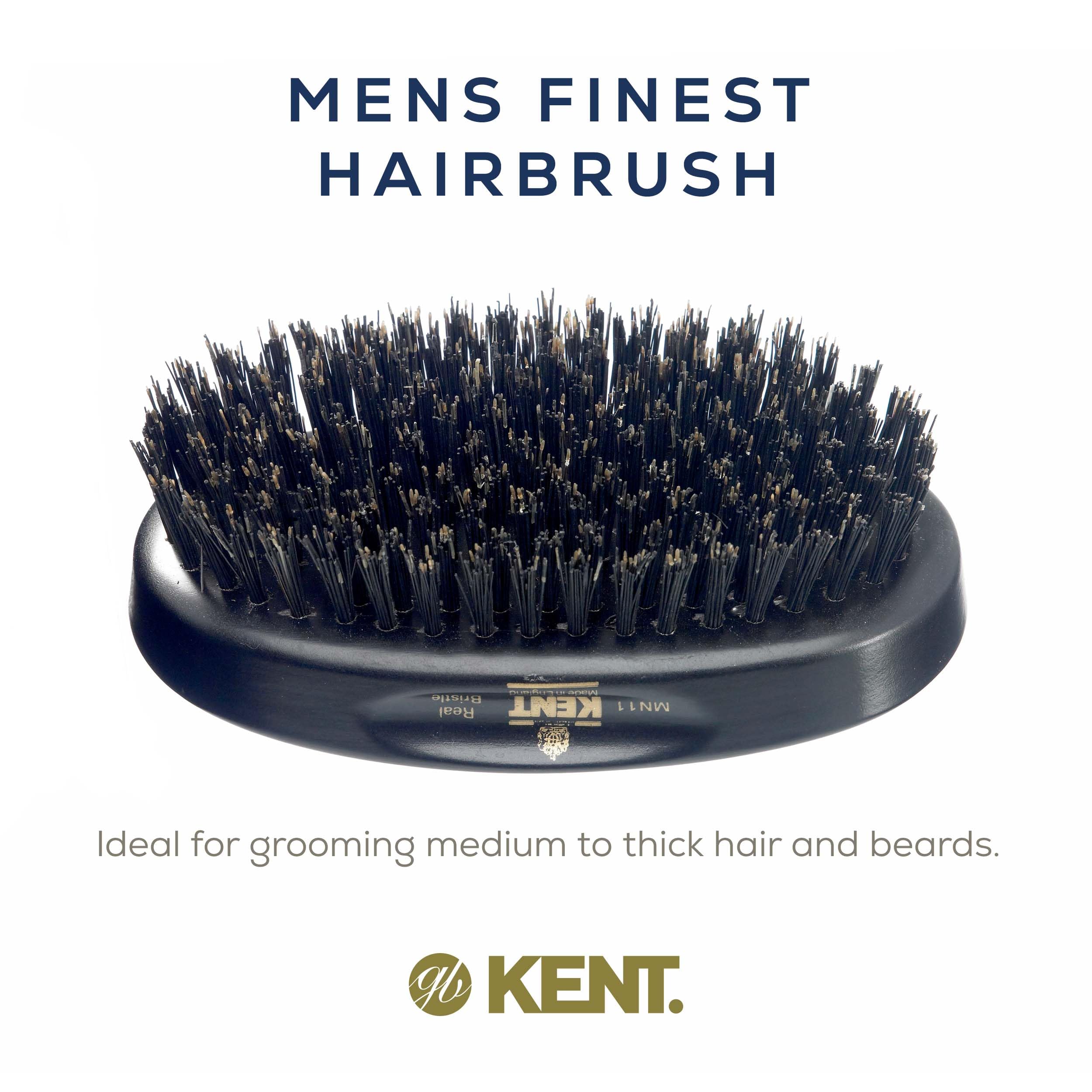 Kent Mn11 Finest Men'S Hair Brush And Facial Brush For Beard Care - 100% Natural Black Boar Bristle Brush For Mens Grooming, Sca