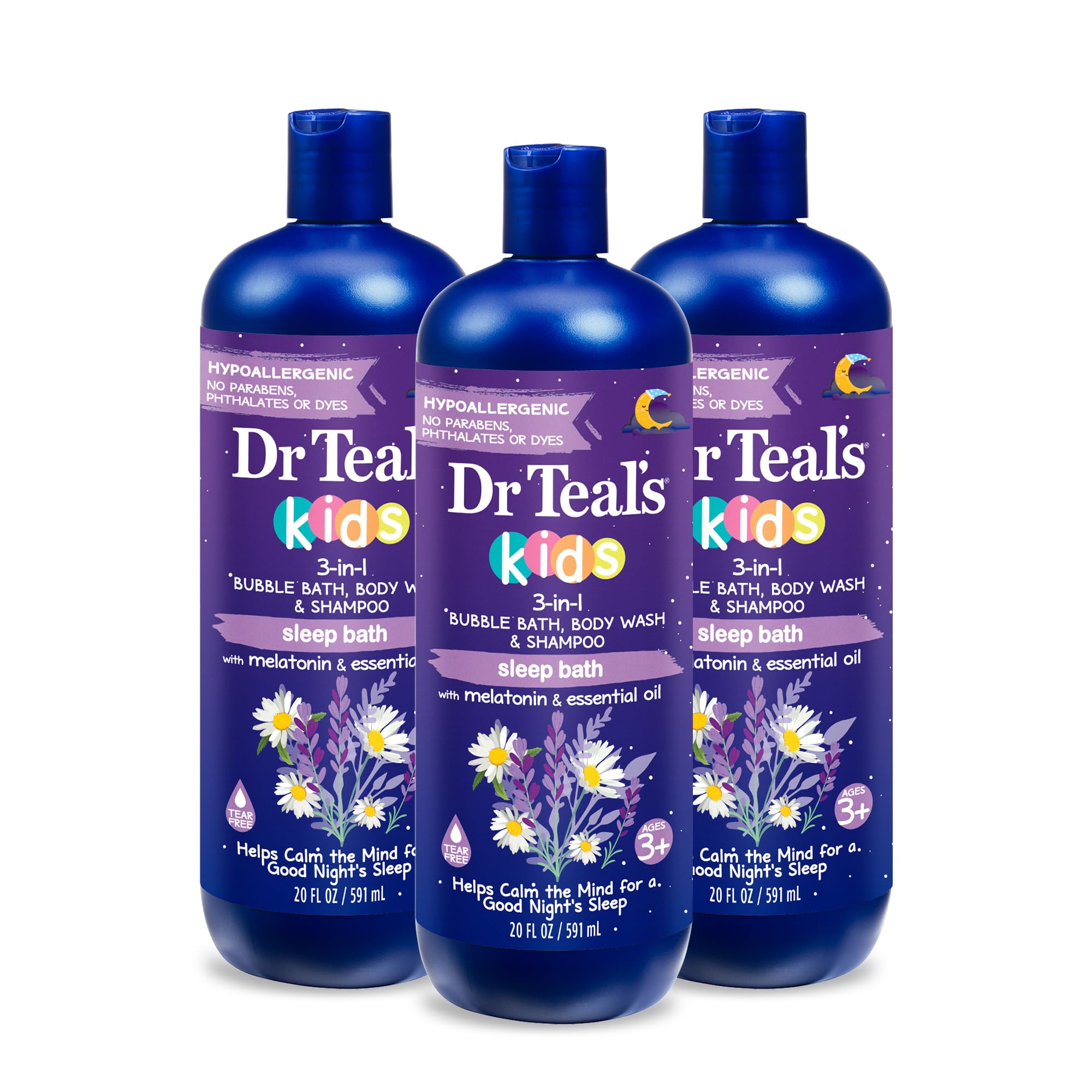 Dr Teal'S Kids 3-In-1 Sleep Bath: Bubble Bath, Body Wash & Shampoo With Melatonin & Essential Oil, 20 Fl Oz (Pack Of 3)