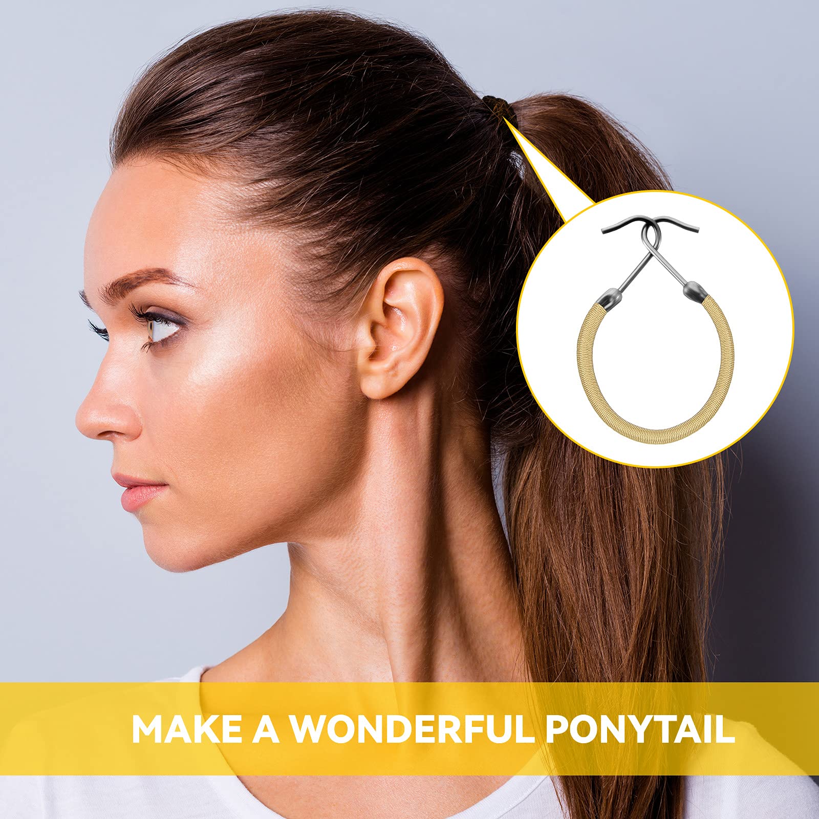 Hotop 15 Pieces Elastic Hook Hair Tie Styling Ponytail Holder Hooks Hair Cord For Curly Hair Long Hair (Blonde)