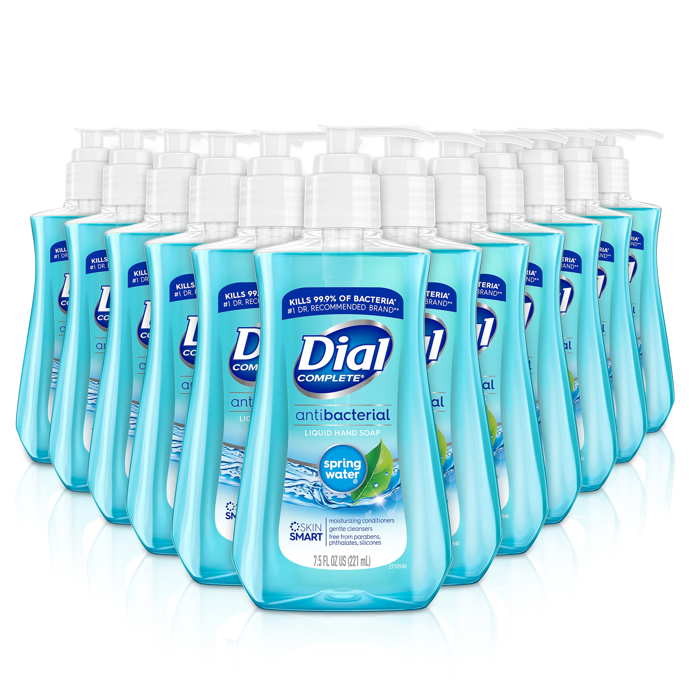 Dial Antibacterial Liquid Hand Soap Spring Water 7.5Oz, Blue, 12 Count