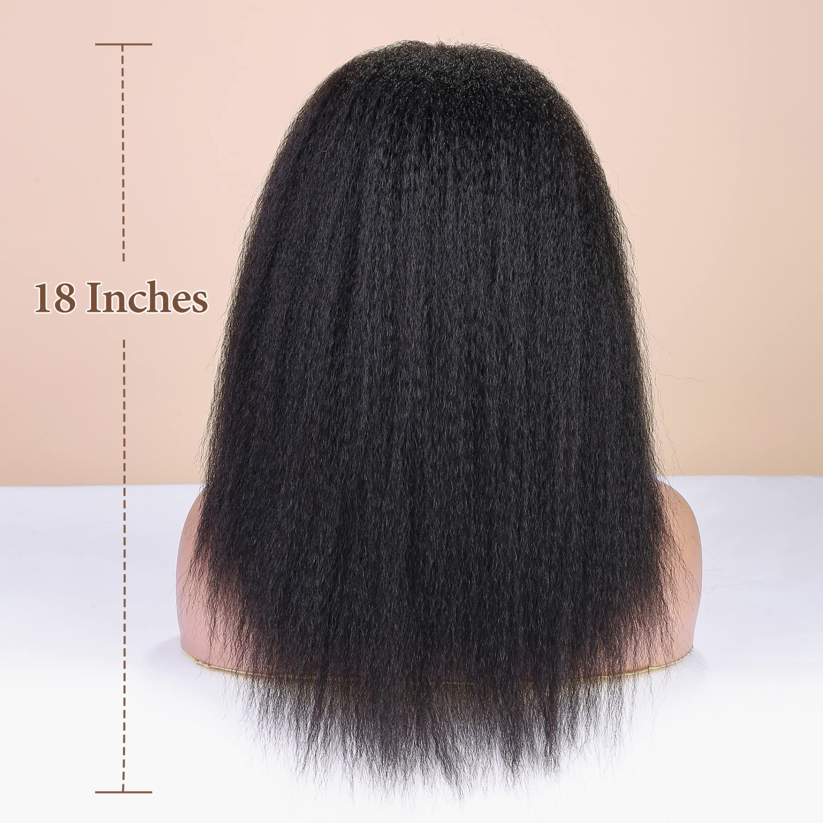 Wignee 18 Inches Kinky Straight Headband Wig For Women Yaki Straight Wigs With Black Headband Kinky Afro Wigs For Black Women (1