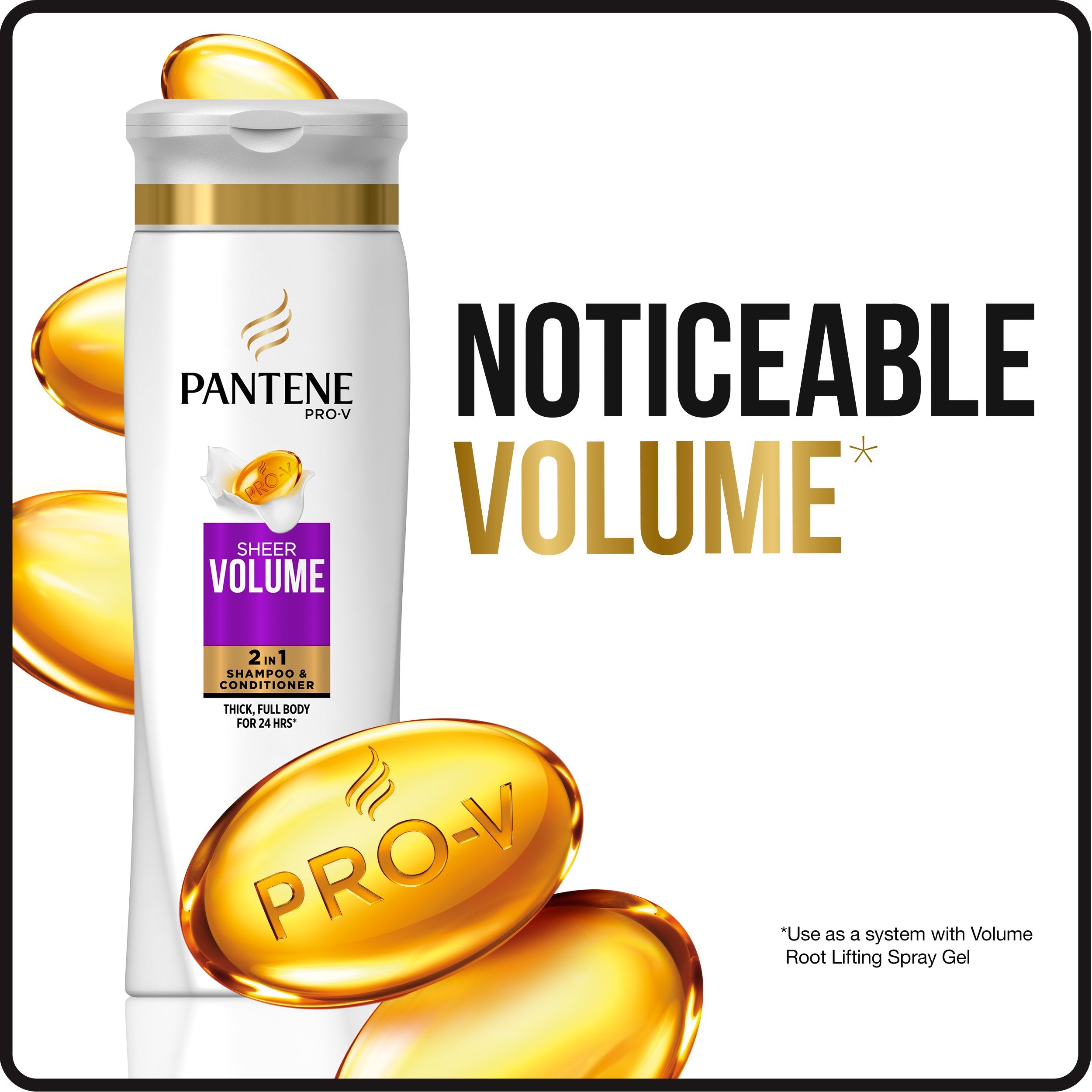 Pantene Sheer Volume 2 in 1 Shampoo & Conditioner 12.6 Fl Oz (Pack of 4)