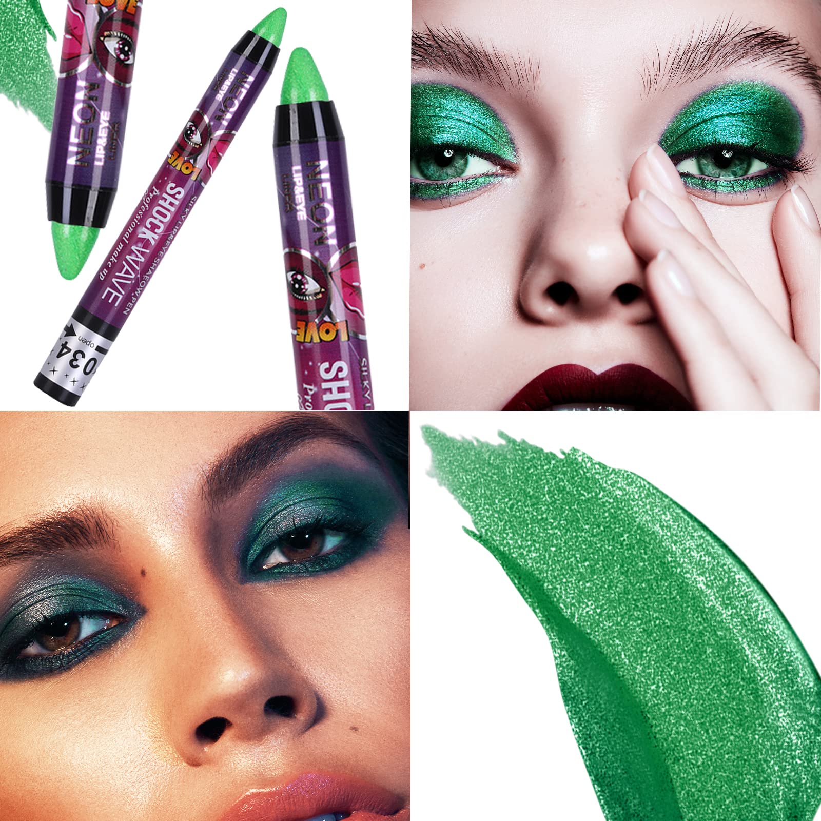 Meicoly 2Pcs Green Eyeshadow Stick,Metallic Shimmer Crayon Green Eye Shadow Christmas Eye Makeup,Christmas Stocking Stuffers Gif