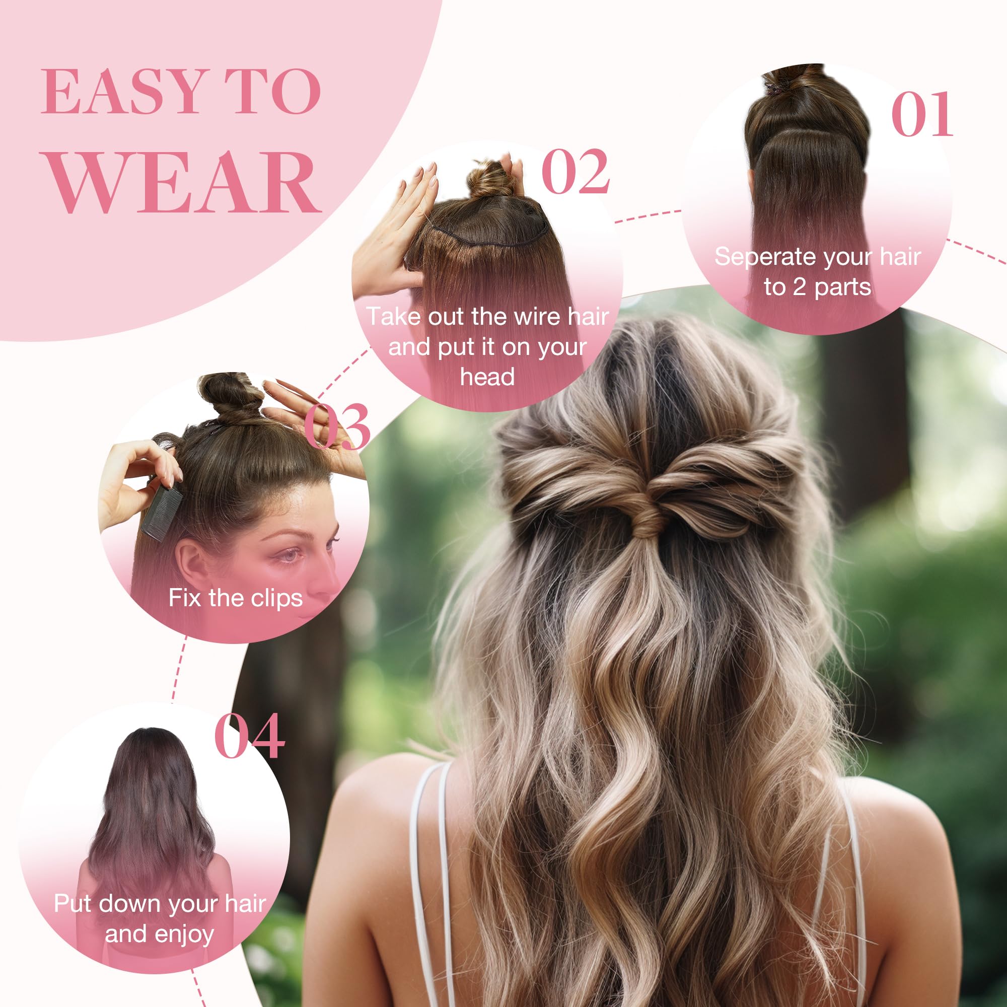 Goo Goo Wire Hair Extensions Human Hair, 350 Copper Natural 18Inch 95G, Invisible Wire Hair Extensions With Transparent, Seamles