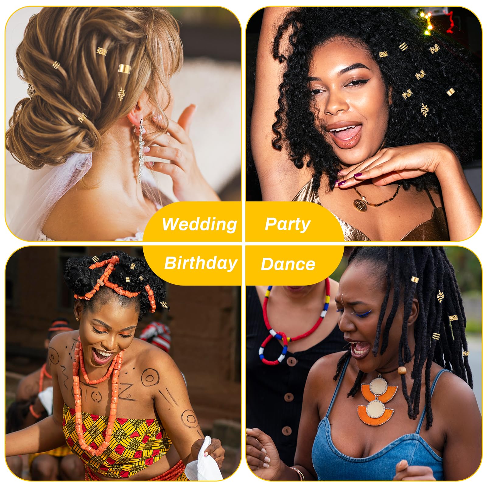 Tyqour 50pcs Gold Hair Jewelry, Loc Jewelry for Black Women, Hair Cuffs for Braids, Metal Hair Rings Charm Bead Clip for Braids