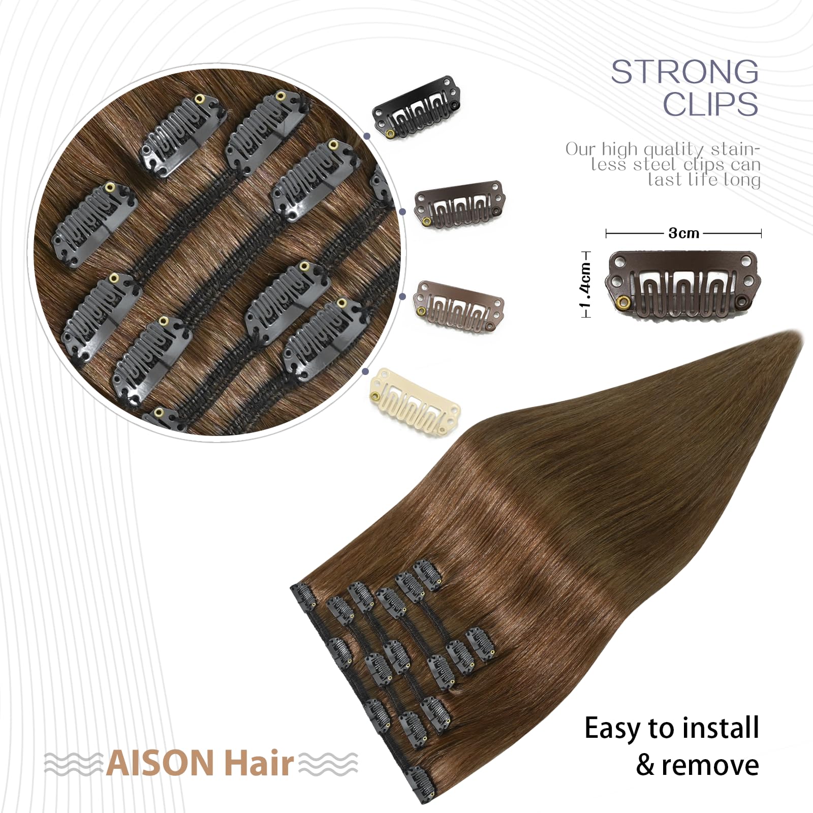 Light Brown Clip in Hair Extensions Real Human Hair 7pcs Remy Hair 16clips for Women #6 Chestnut Brown Hair Extensions Real Huma