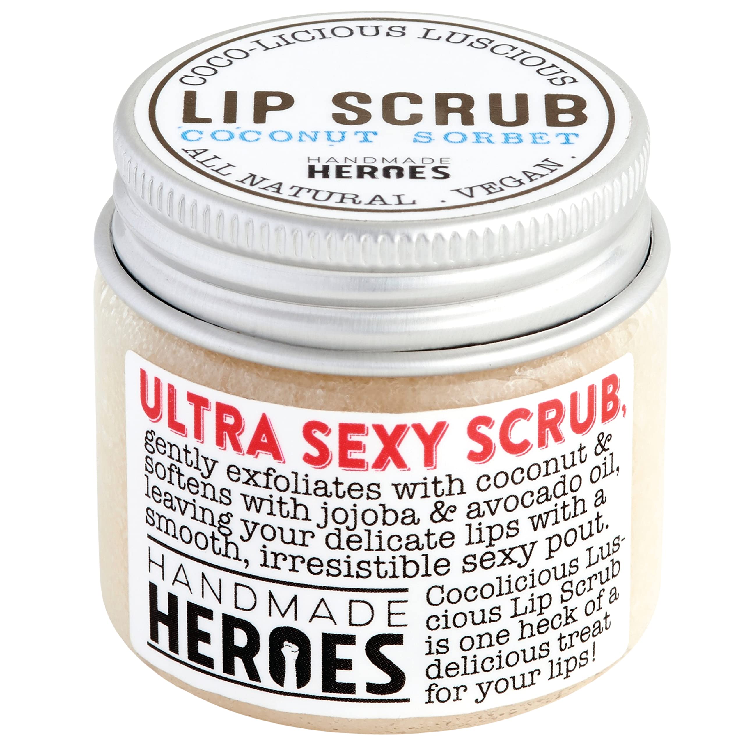 Handmade Heroes 100% Natural Lip Scrub, Vegan Conditioning Coconut Exfoliator - Gentle Exfoliant, Sugar Polish and Scrubber for