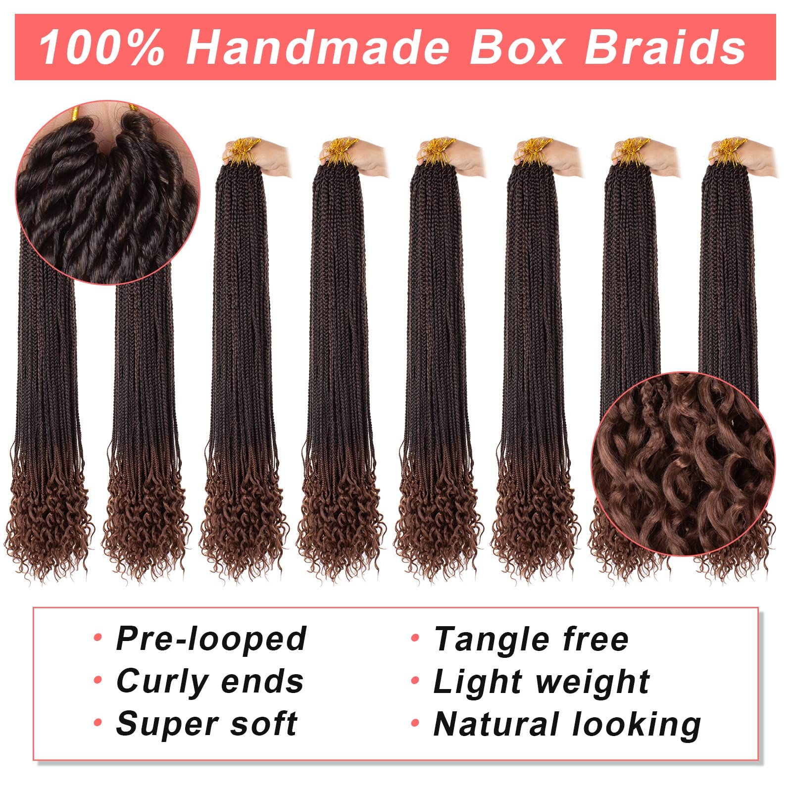 Xtrend 8 Packs 34 Inch Goddess Box Braids Crochet Hair Boho Jumbo Long Braids Hair Pre-Looped Knotless Curly Ends Synthetic Box