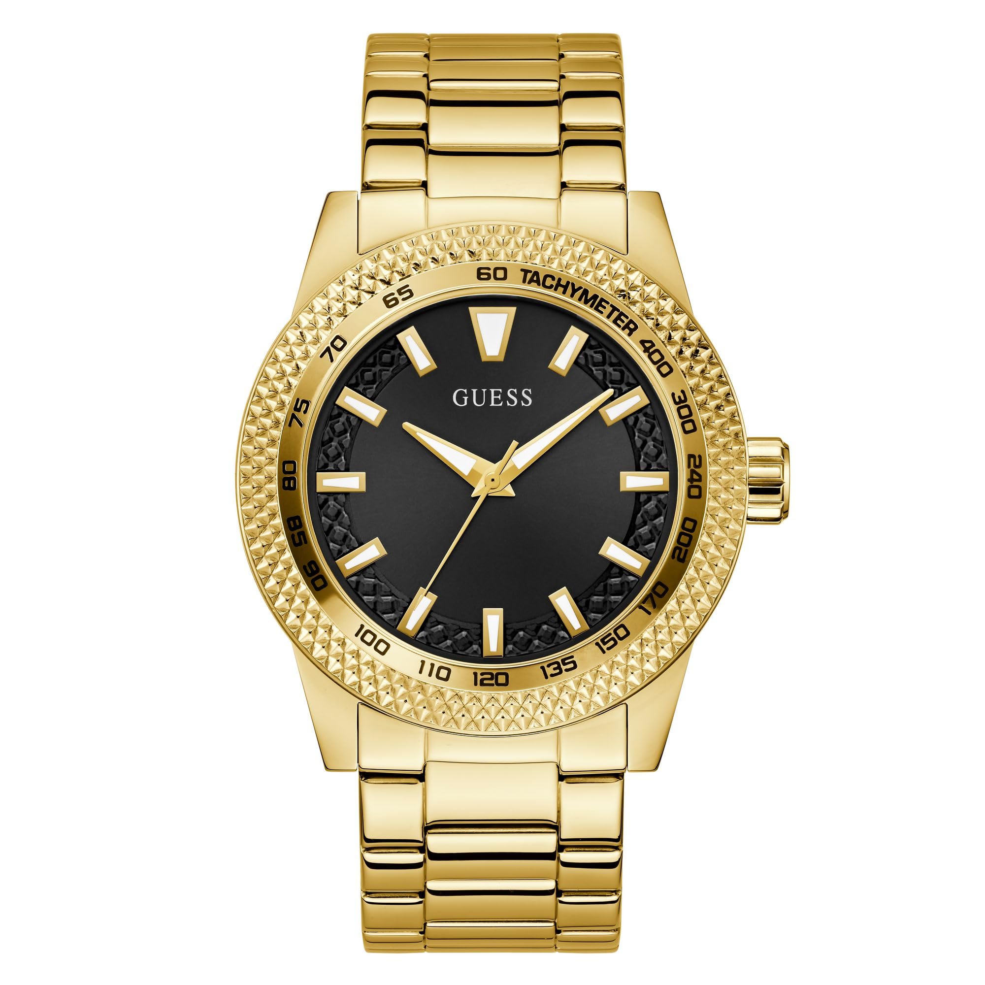 Guess Stainless Steel MenS 46 Mm Black Dial Analog Watch  U1417G2M, Band_ Golden