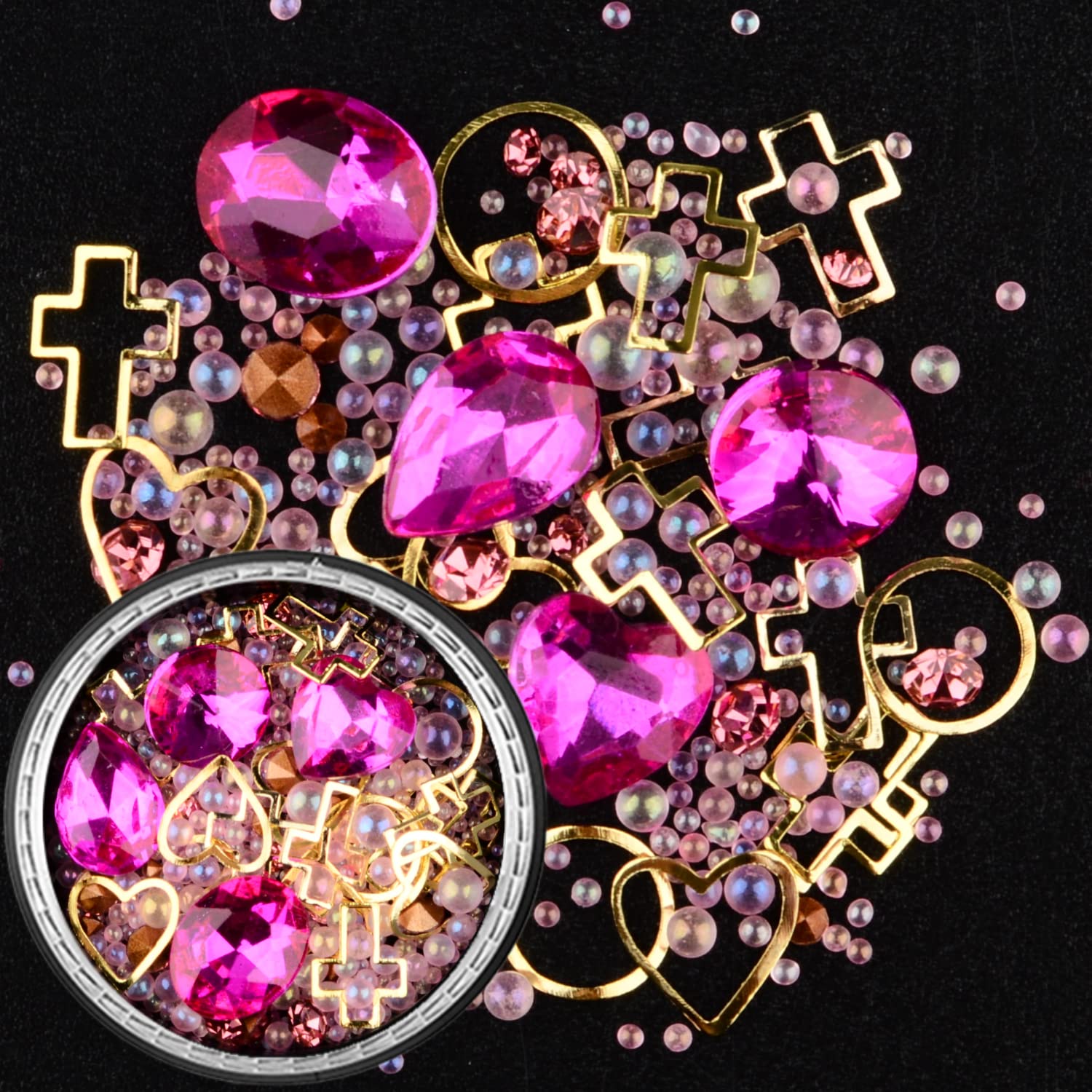 Edittime 6 Wheels Mixed Sparkle Nail Art Rhinestones Diamonds Crystals Butterfly Beads Artificial Pearls Gold Silver Nail Studs