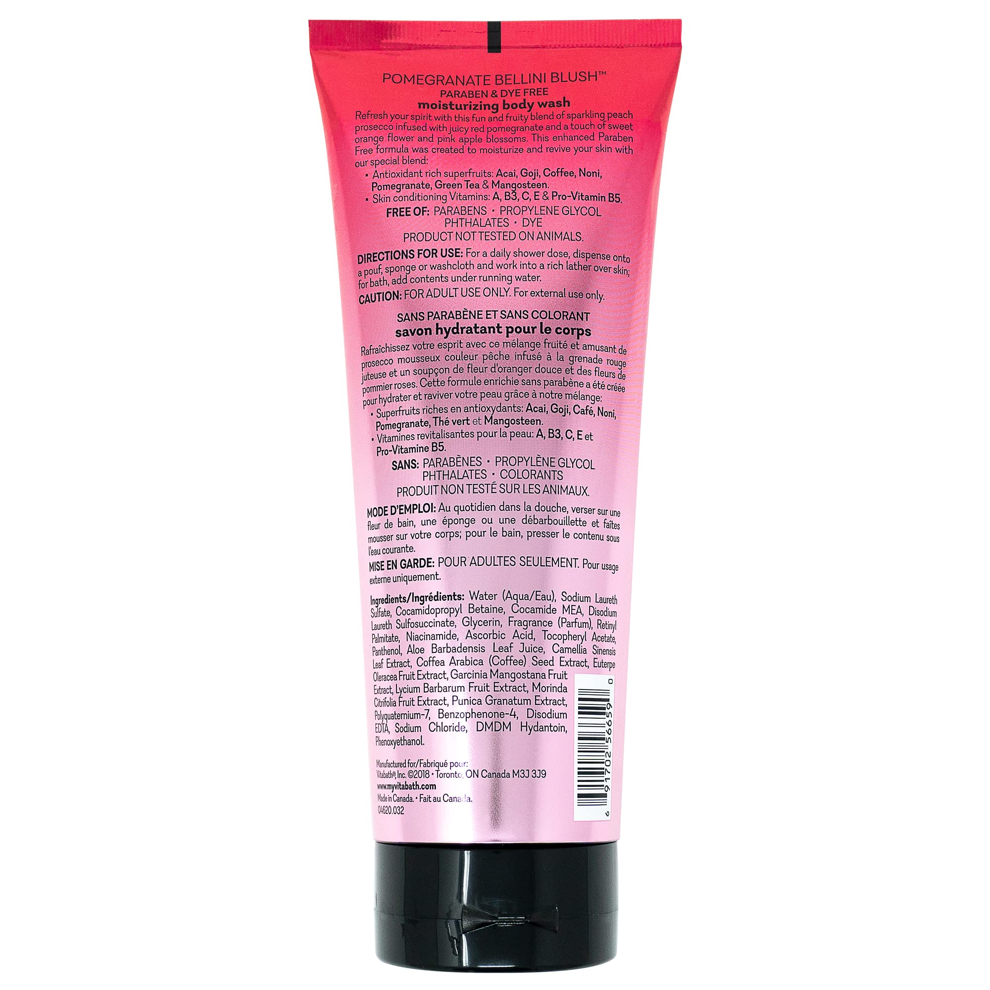 Vitabath Pomegranate Bellini Blush Body Wash Moisturizing Bath & Shower Cleanser & Skincare Radiant Detox & Restore Nourishing B