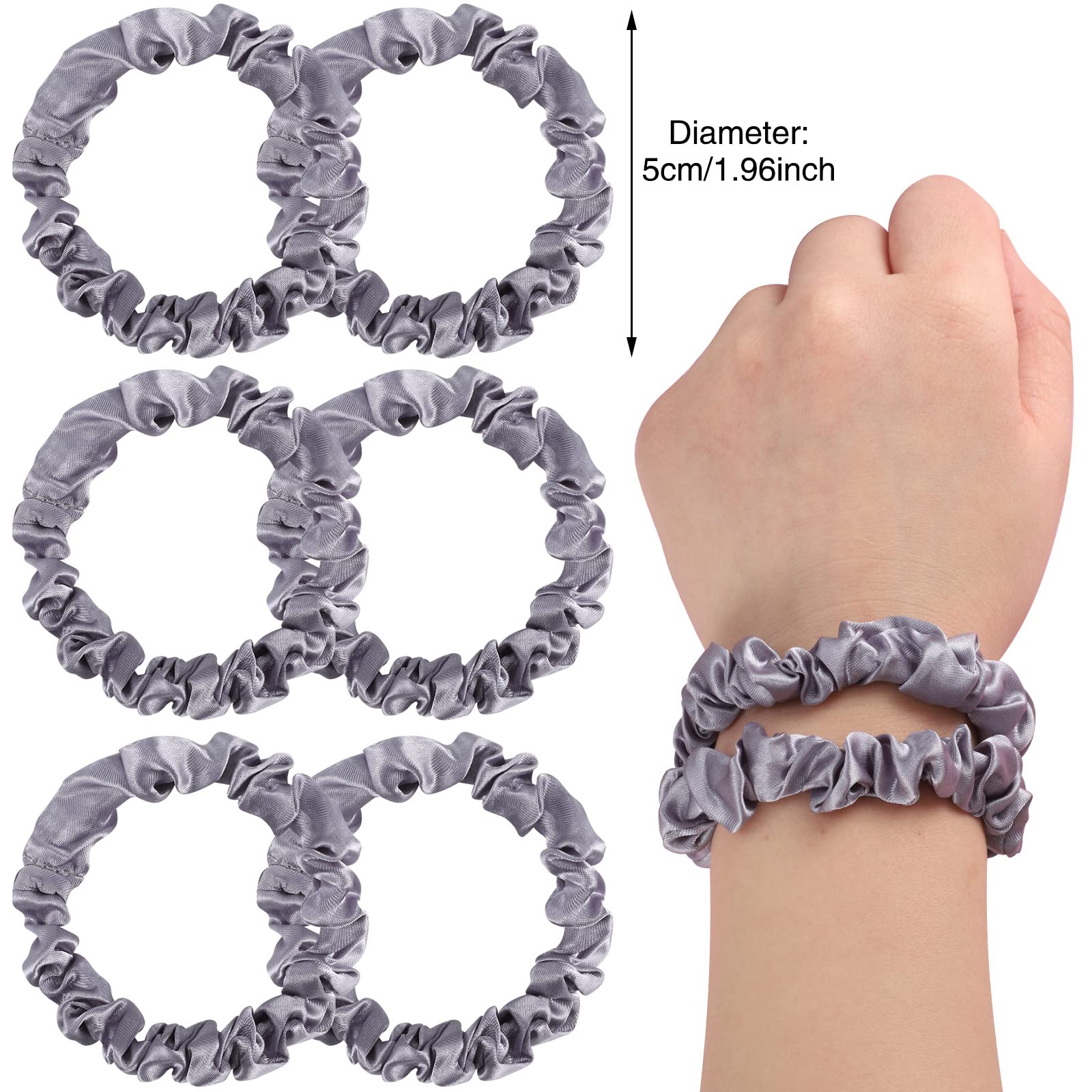 12Pcs Satin Scrunchies, Silver Gray Satin Hair Ties Elastic Hair Bands Ponytail Holder Hair Accessories For Women Girls