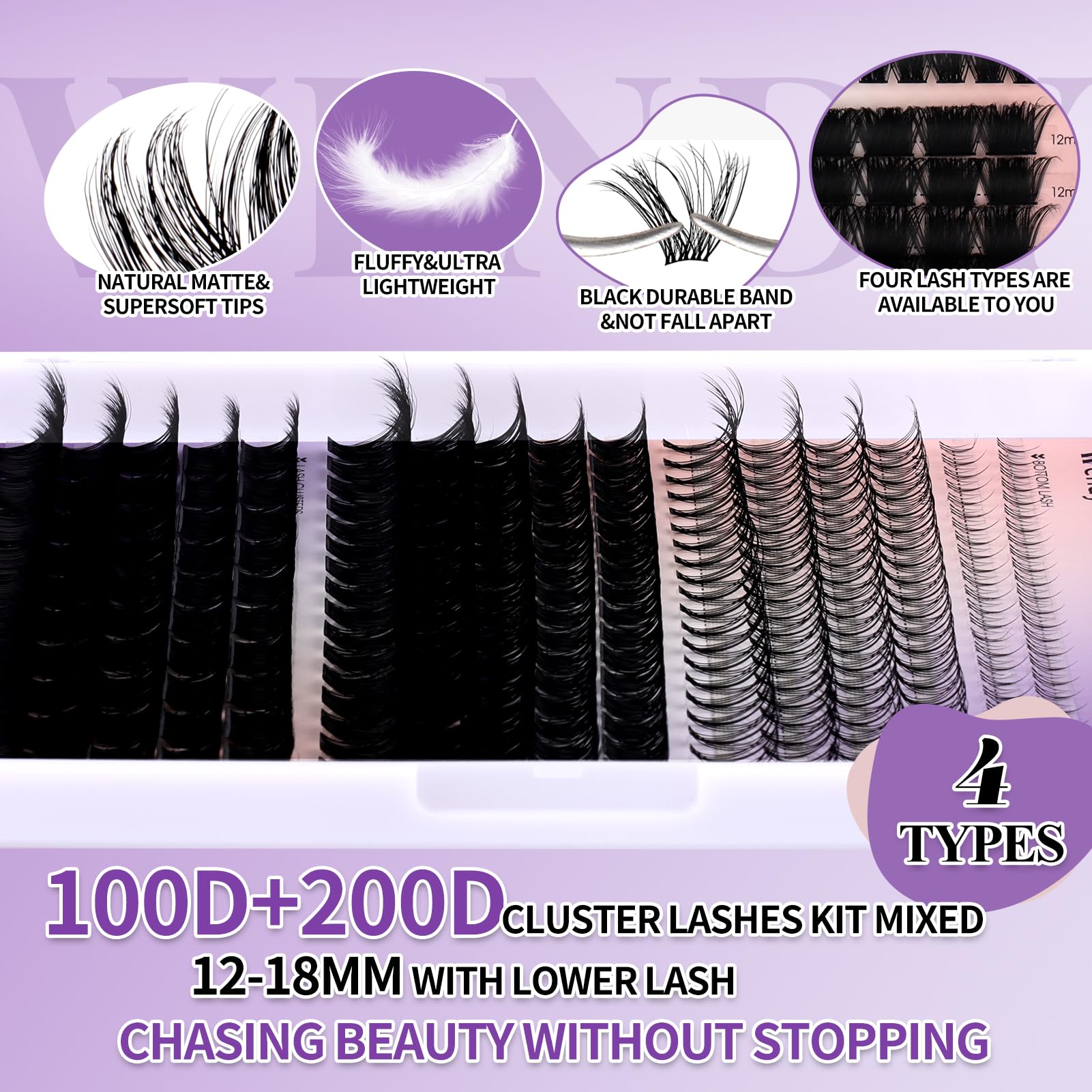 Lash Clusters With Bottom Lashes 356Pcs 100D/200D Multi-Types Fluffy Lash Clusters C/D Curl Wispy Individual Lashes Spike Volume