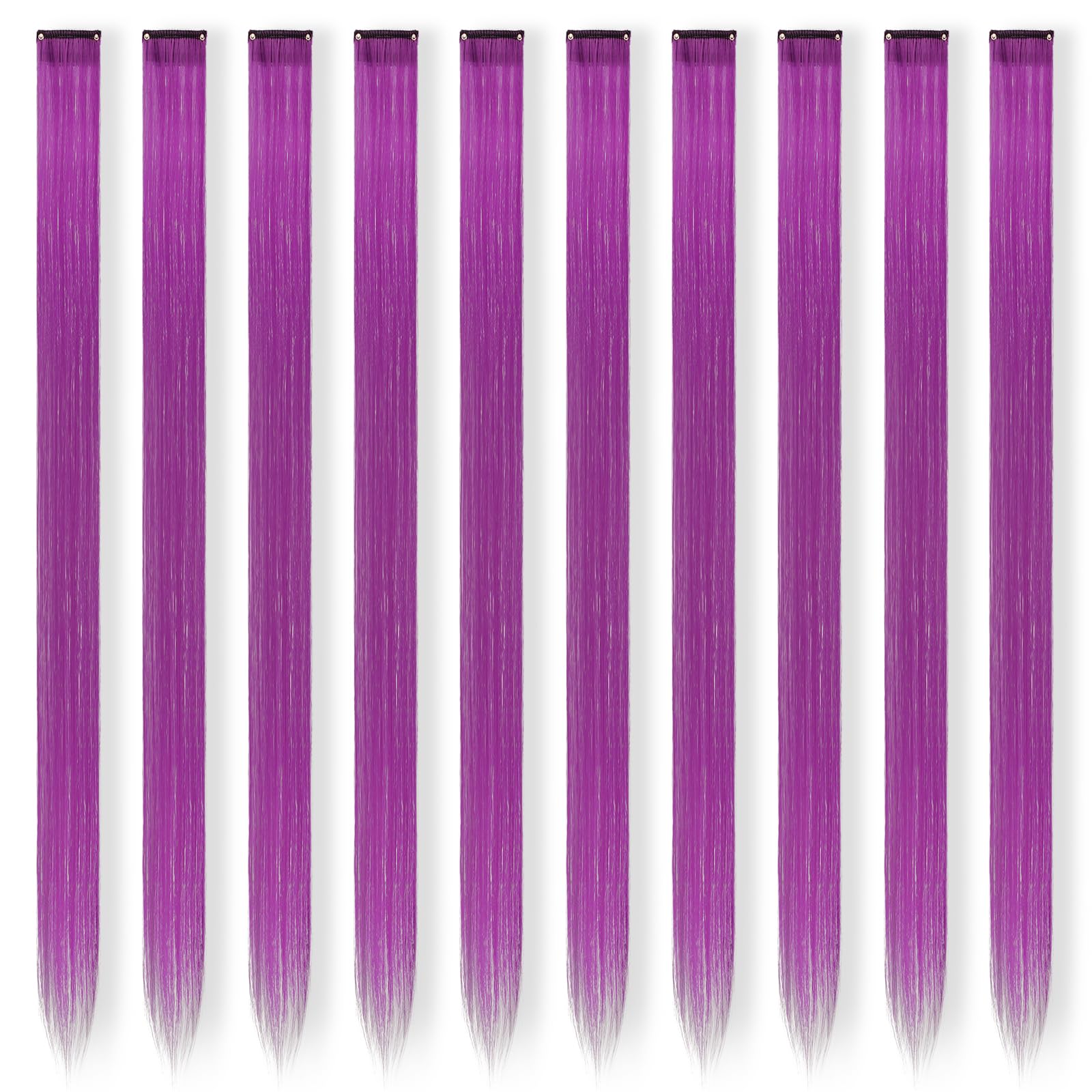 Feshfen Colored Hair Extensions, Grape Purple Clip In Hair Extension 10 Pcs Highlight Colorful Hair Piece Straight Synthetic Cli