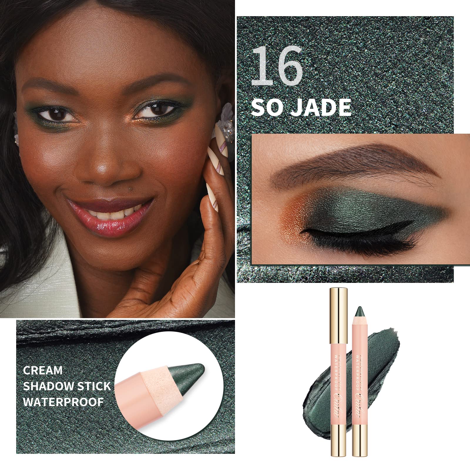 Oulac Sparkly Green Eyeshadow Pencil - Waterproof Eye Shadow Stick Smooth And Long Lasting, Shimmering Glitter Finish, Blendable