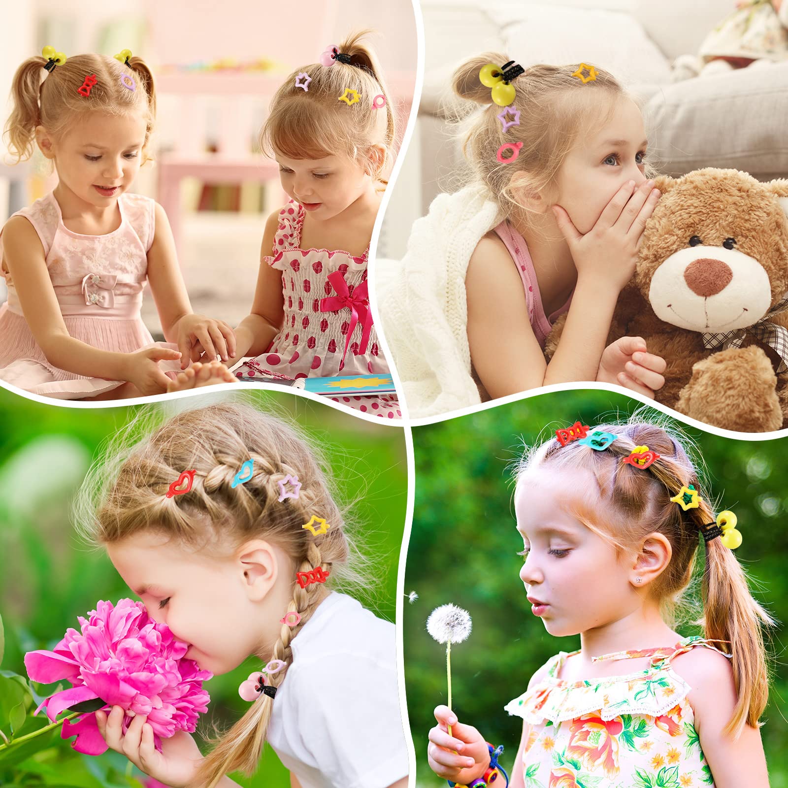 60 Pcs Self Hinge Hair Barrettes Set With Assorted Ball, Bubble, And Ponytail Holder Hair Accessories For Girls - Plastic Hair C