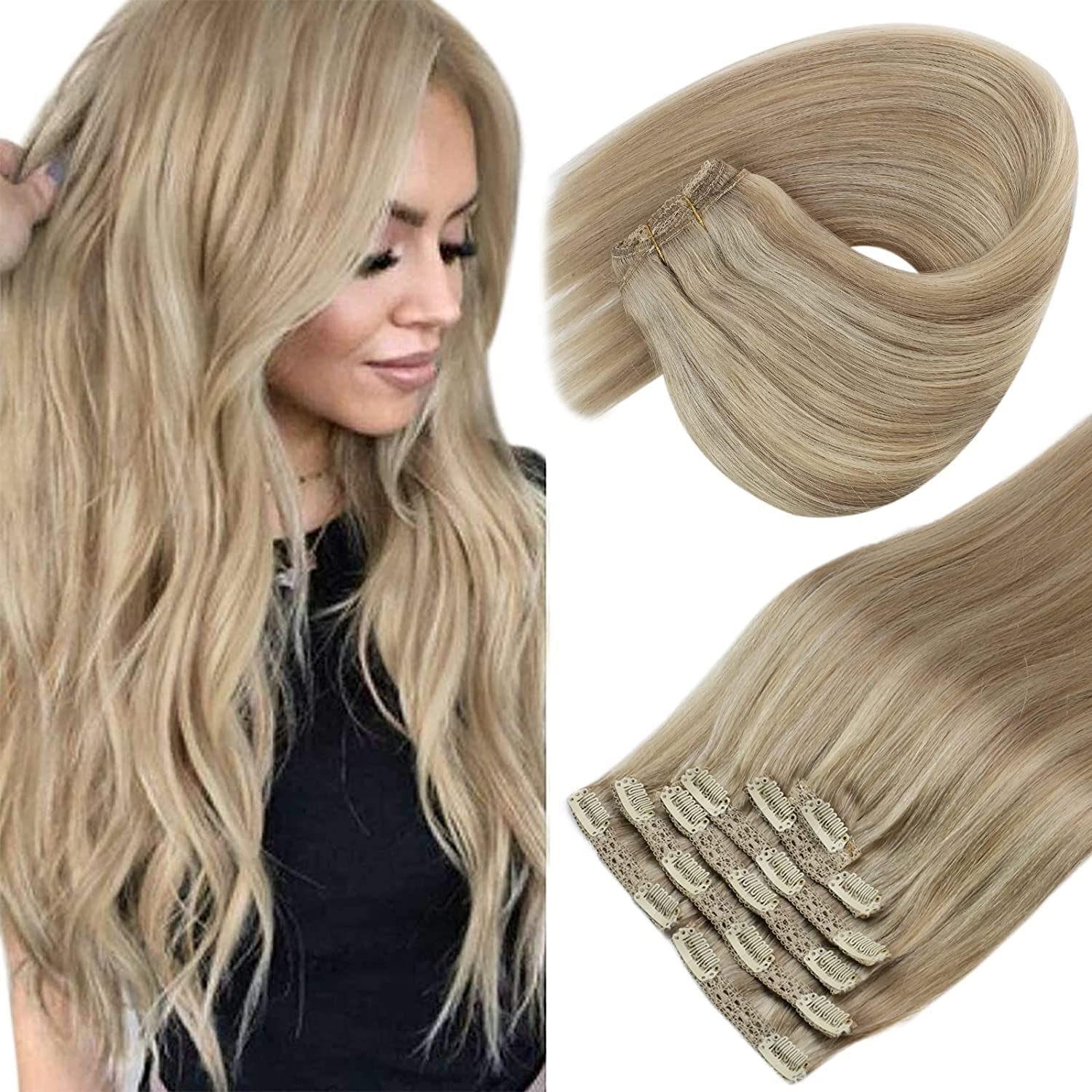 Sunny Blonde Hair Clip in Extensions Remy Clip in Human Hair Extensions Ash Blonde Highlighted Golden Blonde Hair Clips Extensio