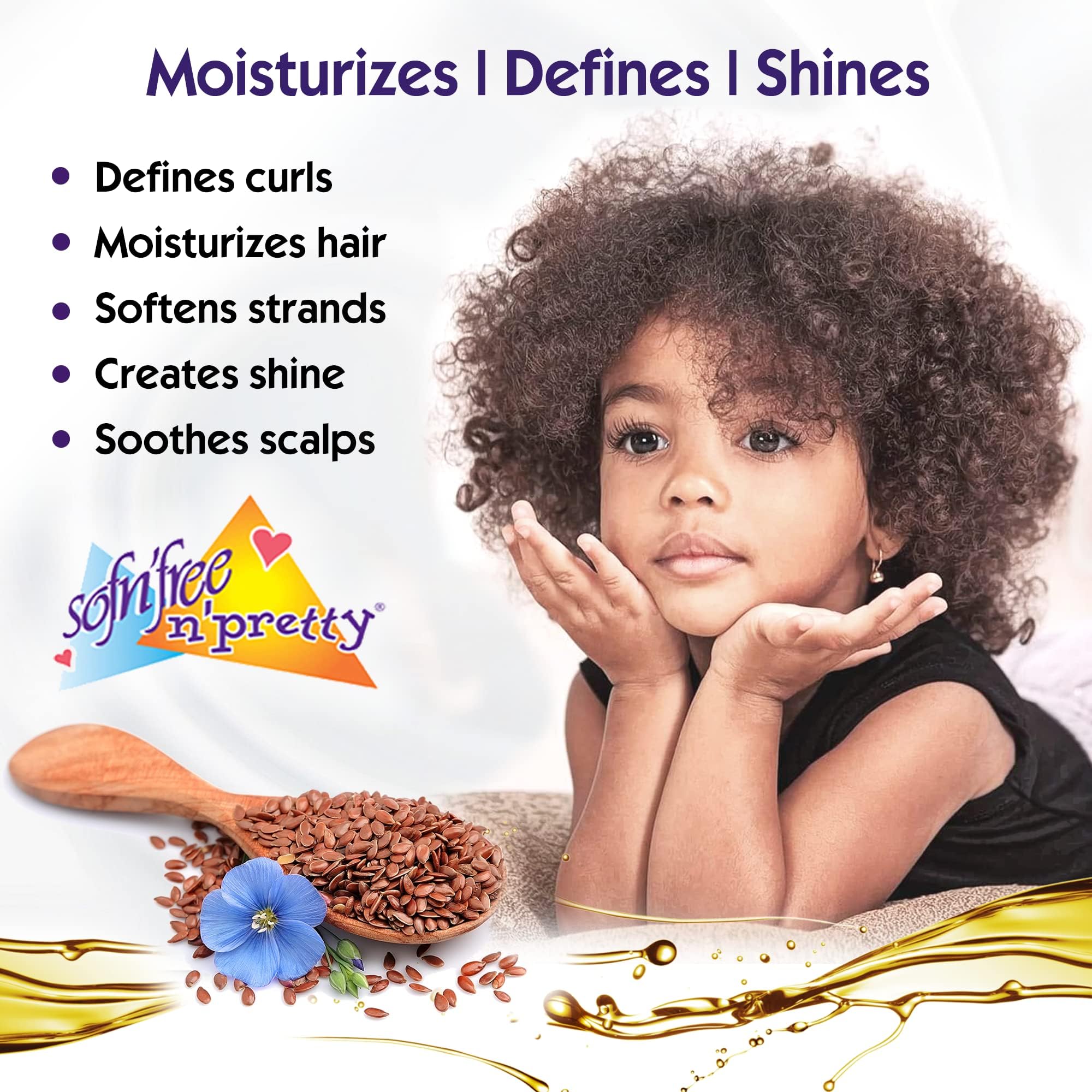 SofnFree nPretty for Natural Hairs - Flaxseed Oil Curl Defining - Safe for Kids Curling Cream for Curly Hair - Moisturizes, Soft