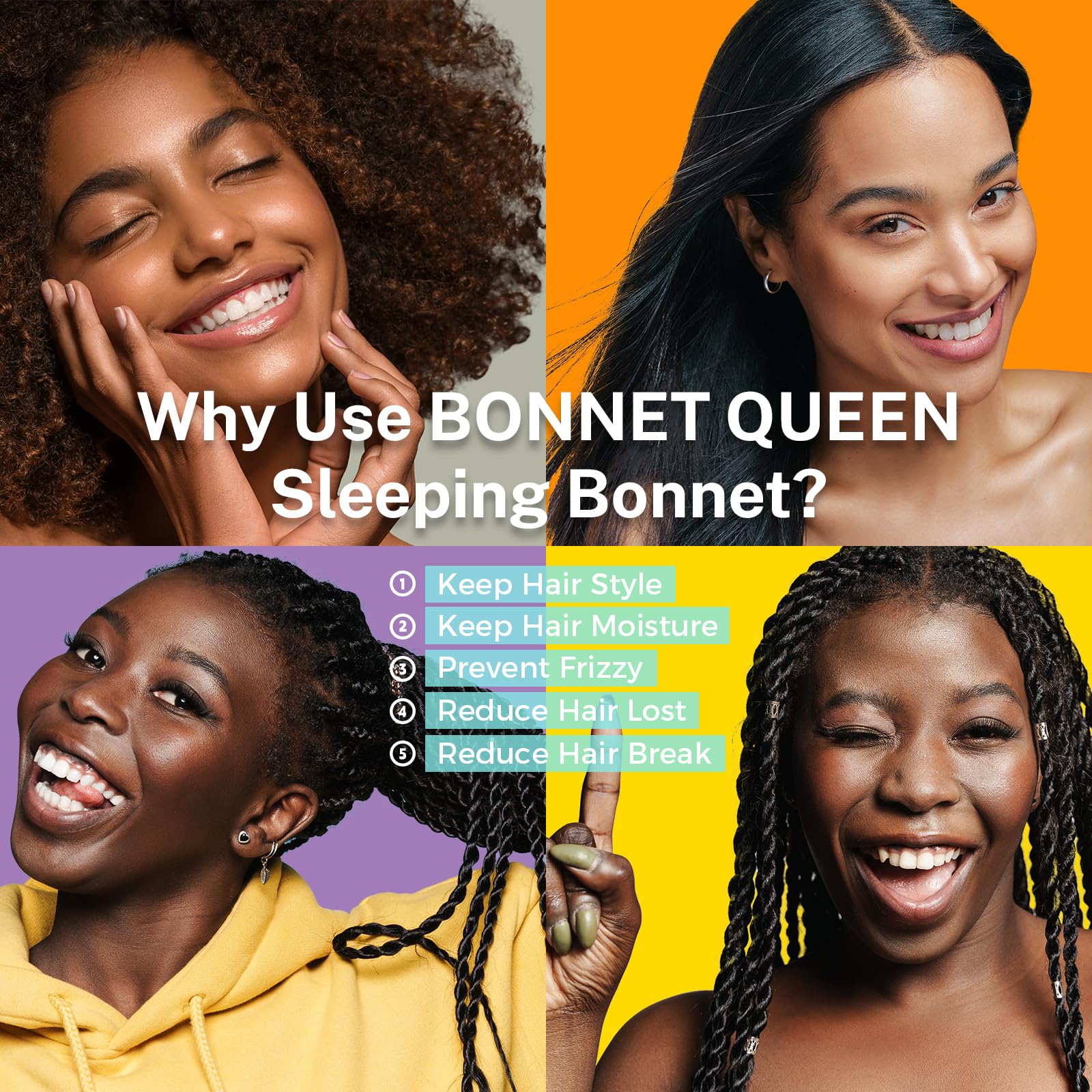 BONNET QUEEN Silk Bonnet for Sleeping Women Hair Bonnet Double Layer Satin Bonnet Tie Bonnet Sleep Satin Hair Wrap Night Cap for