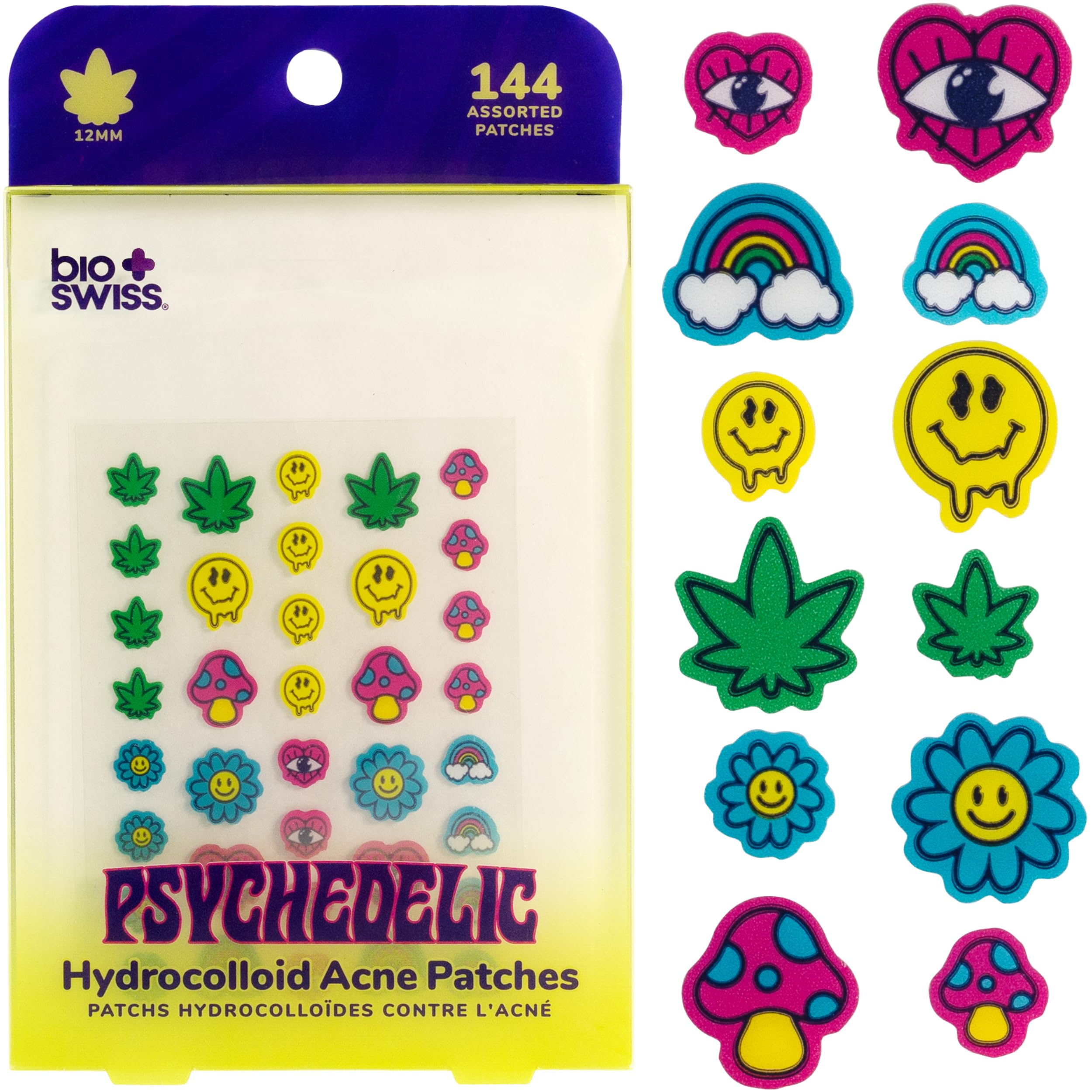 BioSwiss Pimple Patches, Psychedelic Shaped Acne Patch for Zits and Blemishes, Hydrocolloid Spot Stickers for Face and Skin, 144