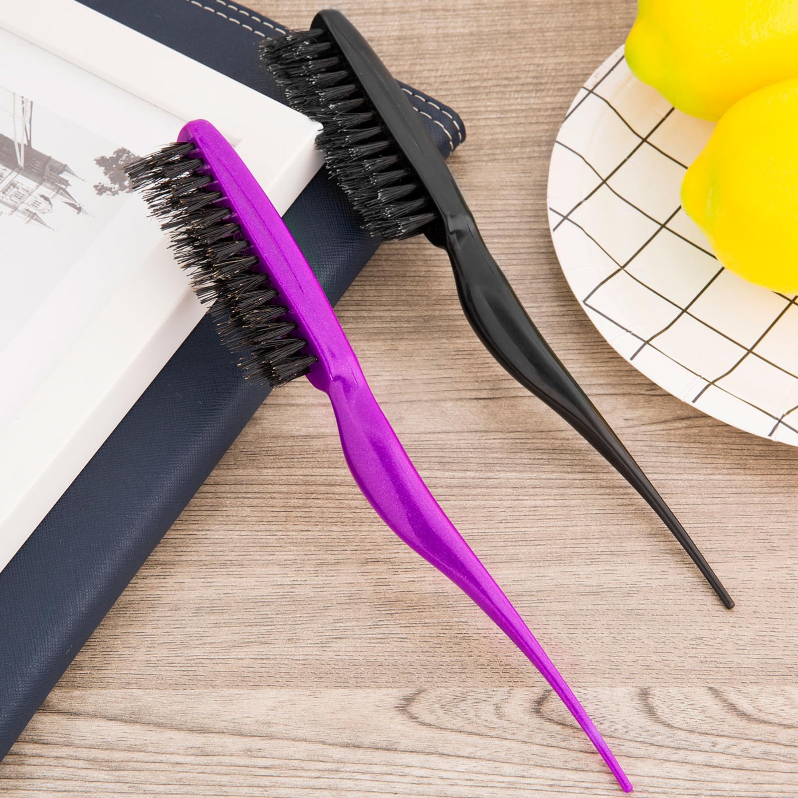 2 Pieces Boar Bristle Brush Comb Hair Teasing Brush For Women Men Salon Boar Nylon Bristle Beauty Styling Backcombing Brush (Pur