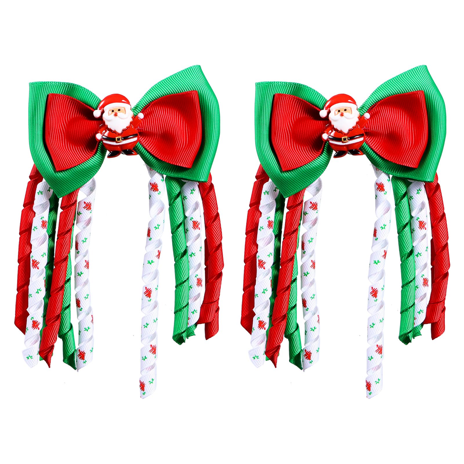 Christmas Red White Green Ribbon Hair Bows Clip Girls Santa Claus Cheer Bowknot Korker Curly Alligator Barrette Pins Kids Xmas H