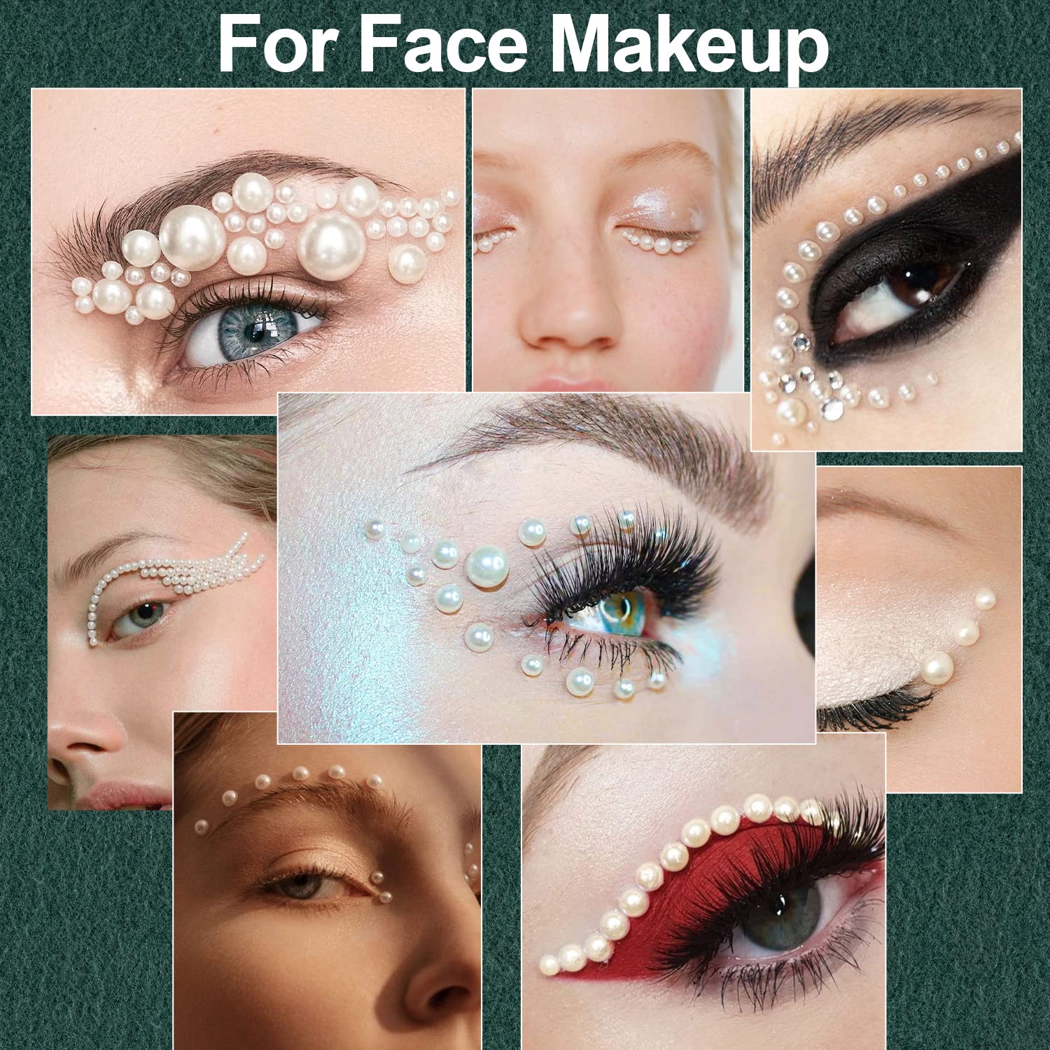 1 Box Of Flat Back Pearls Kits Half Round Beige Pearls With Quick Dry Makeup Glue+Picker Pencil+Tweezer For Nail Art And Face Ey